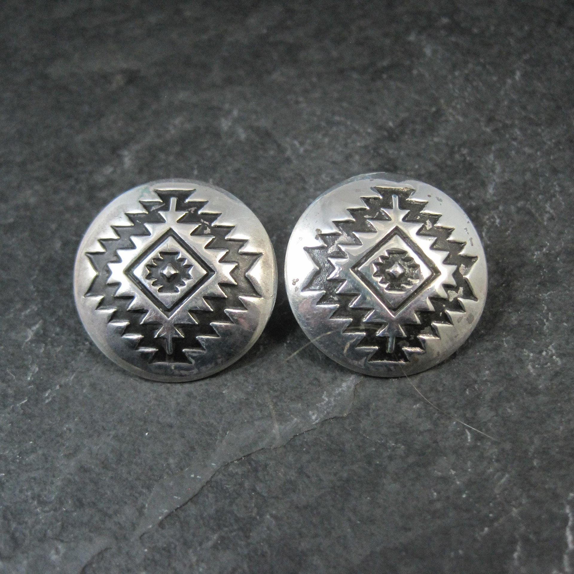 Large Southwestern Sterling Dome Earrings 1"