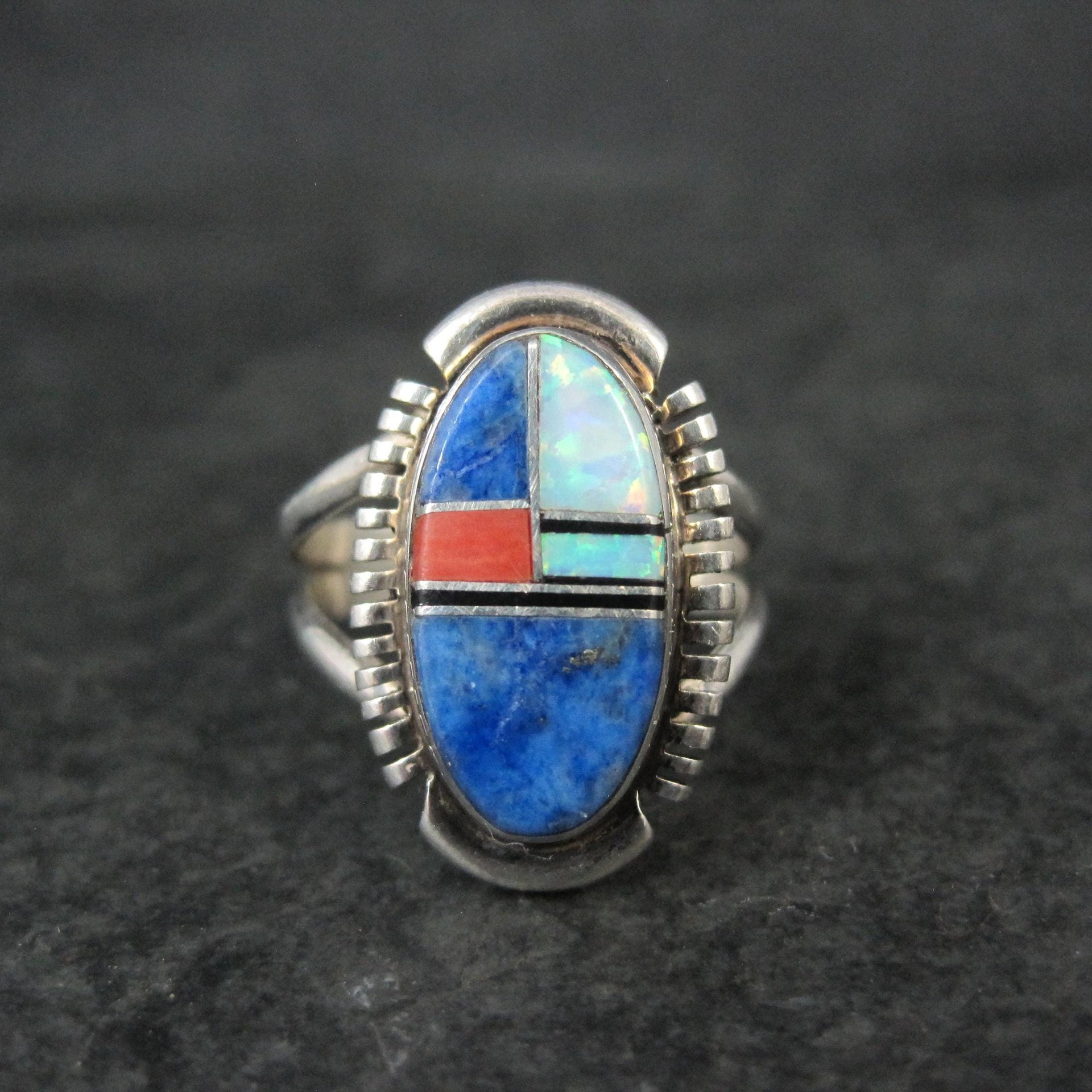 Vintage Sterling Inlay Ring Size 7 Southwestern Silver
