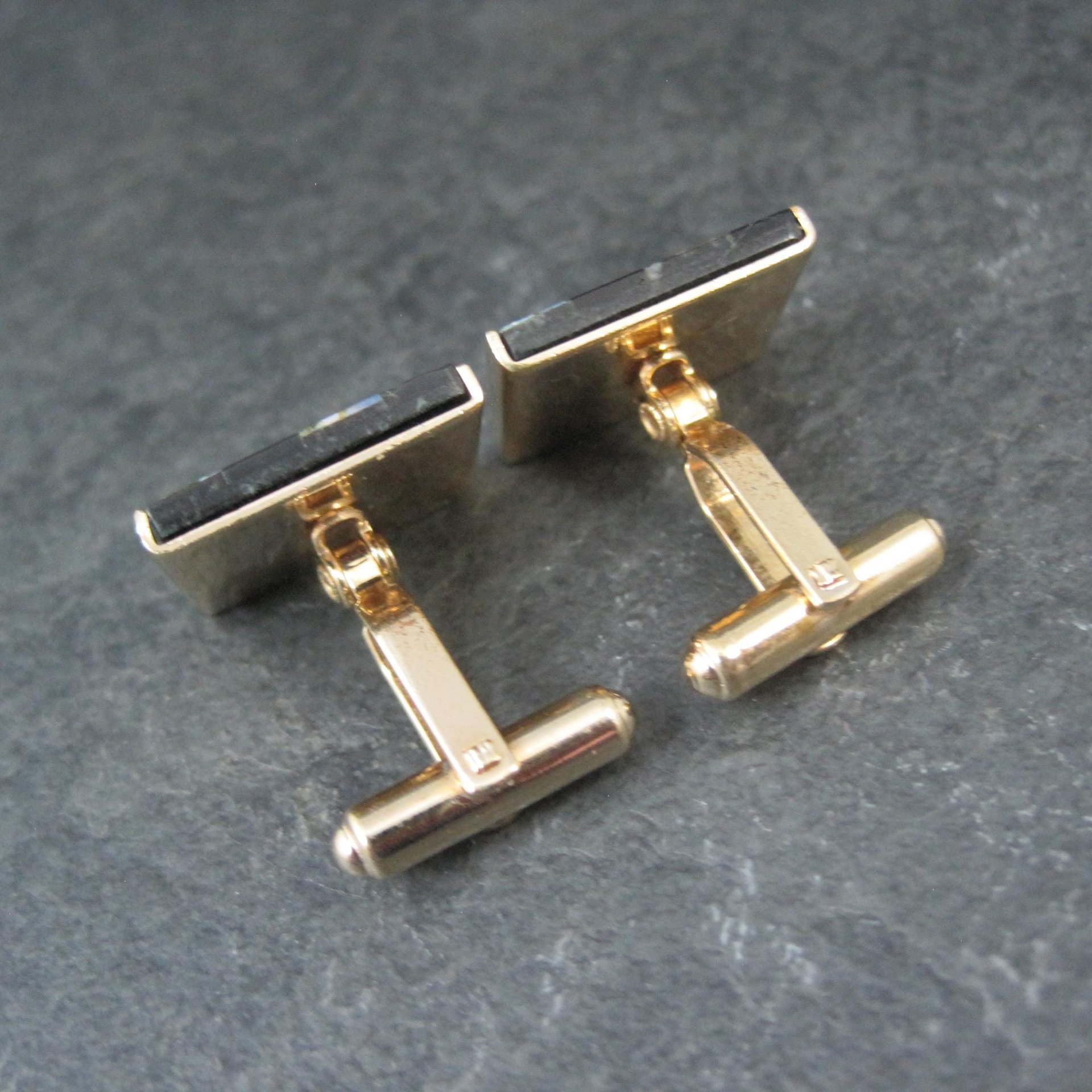 Vintage Opal and Onyx Inlaid Cufflinks