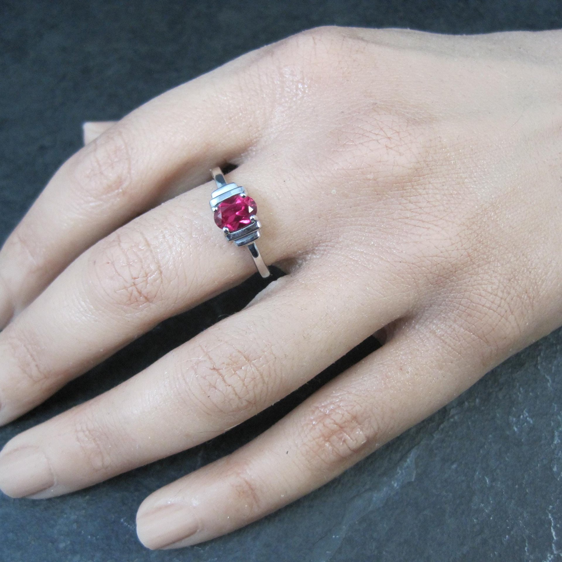 Estate Sterling Ruby Solitaire Ring Size 8