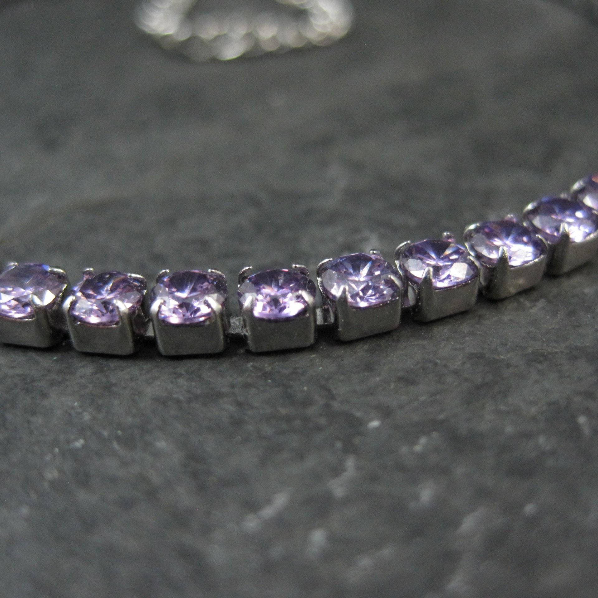 Estate Stainless Steel Purple Cz Tennis Bracelet 7-10"