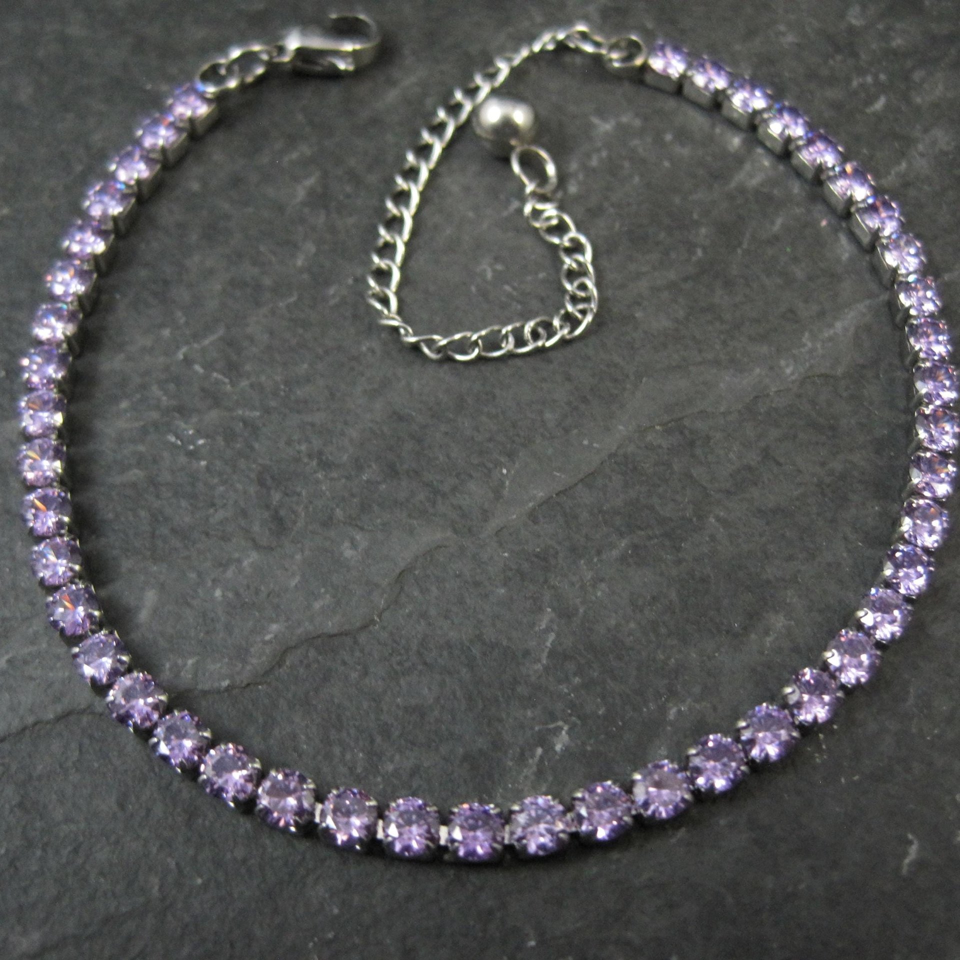 Estate Stainless Steel Purple Cz Tennis Bracelet 7-10"