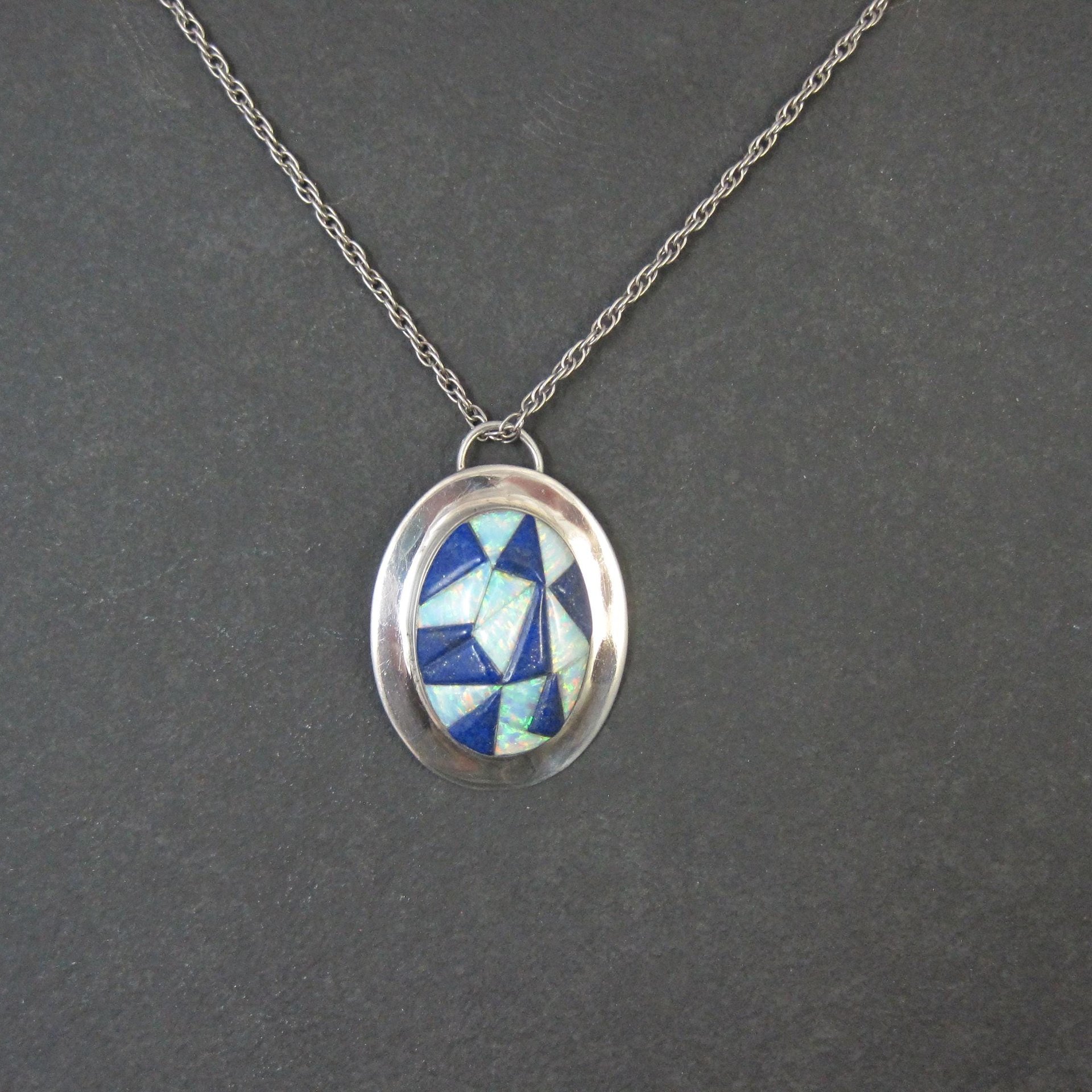 Southwestern Lapis Lazuli Opal Inlay Pendant Necklace