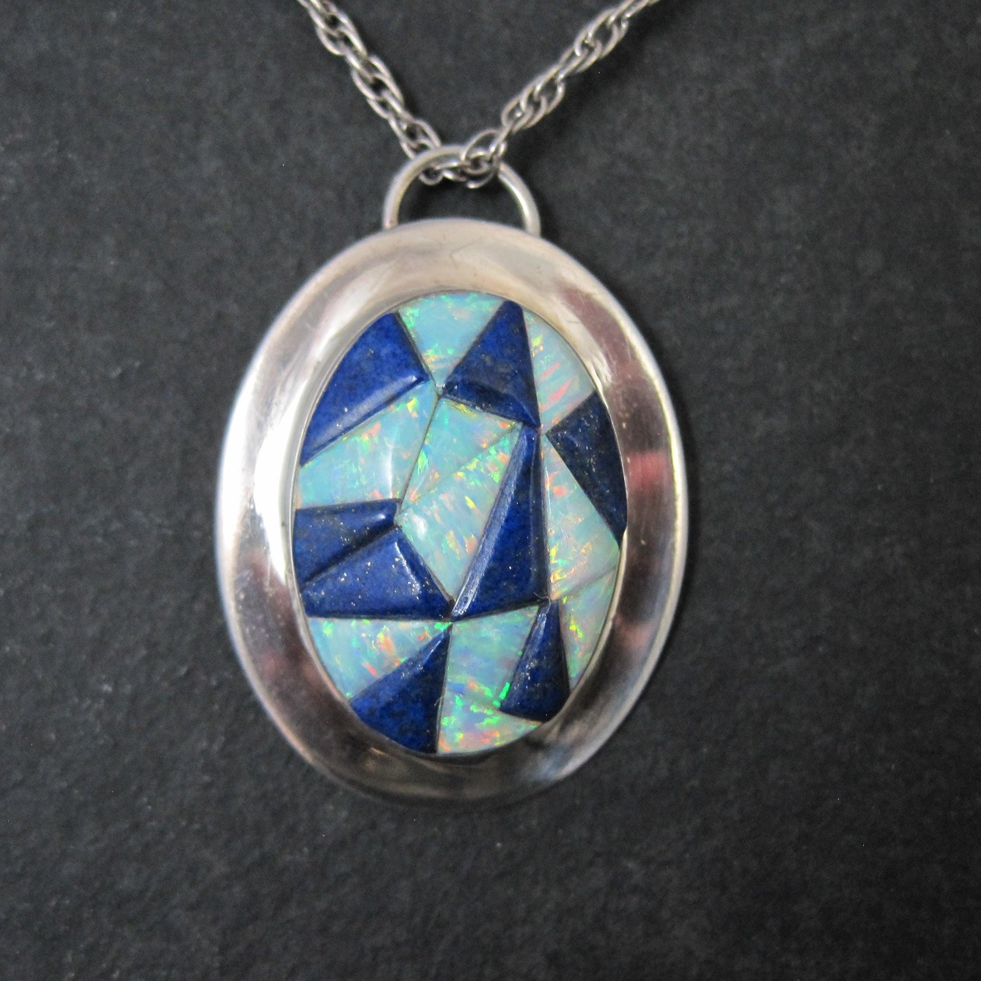 Southwestern Lapis Lazuli Opal Inlay Pendant Necklace