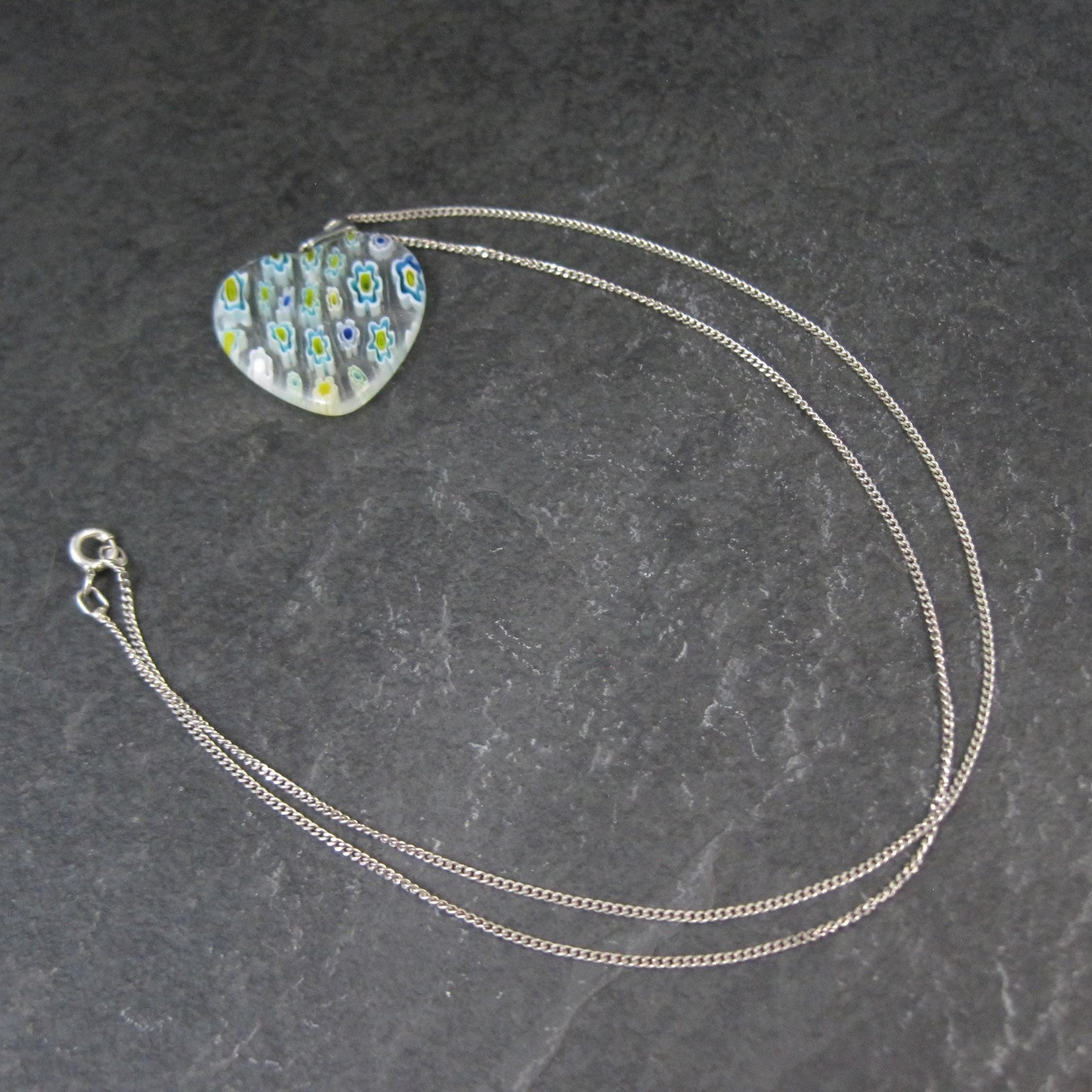 Vintage Millefiori Heart Pendant Necklace