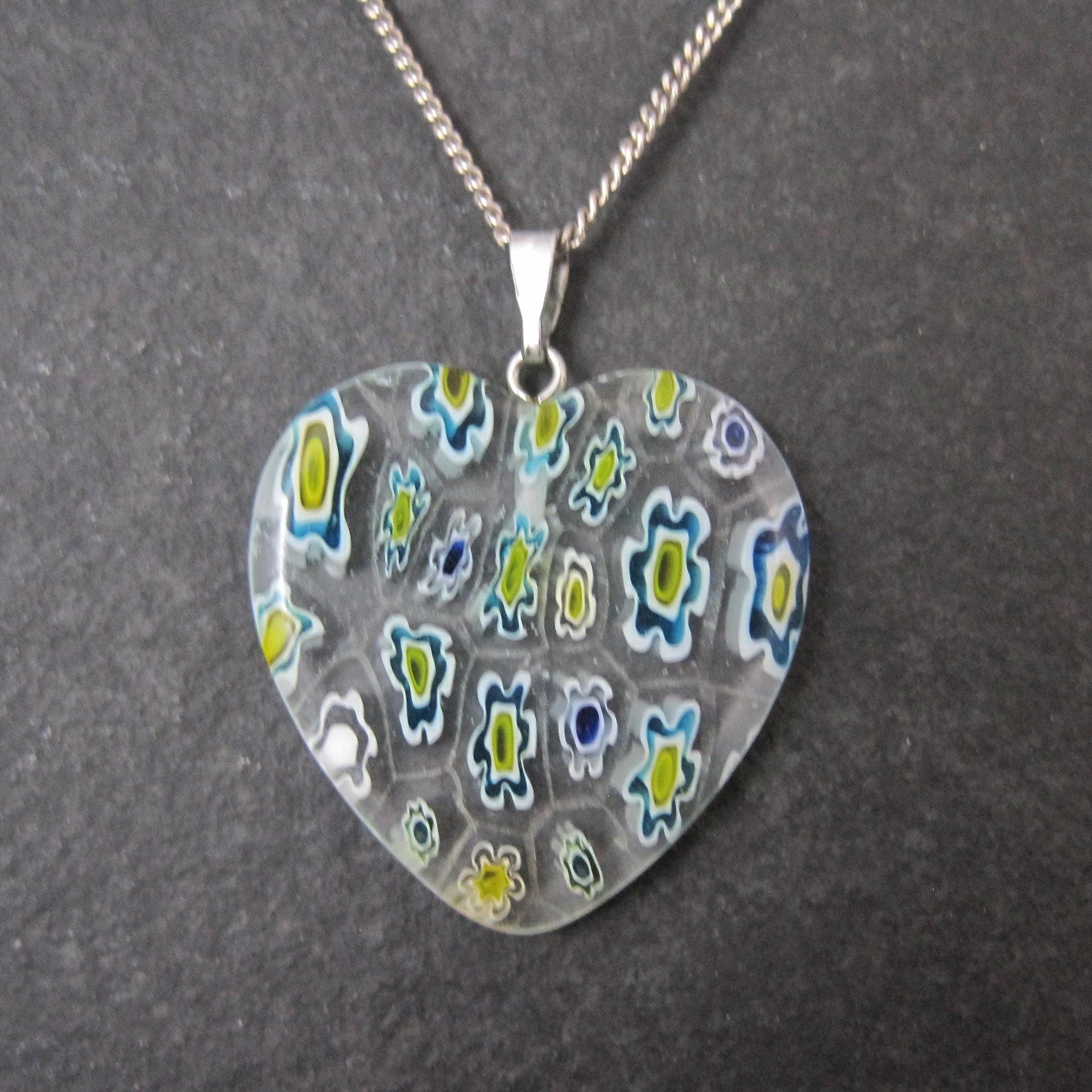 Vintage Millefiori Heart Pendant Necklace