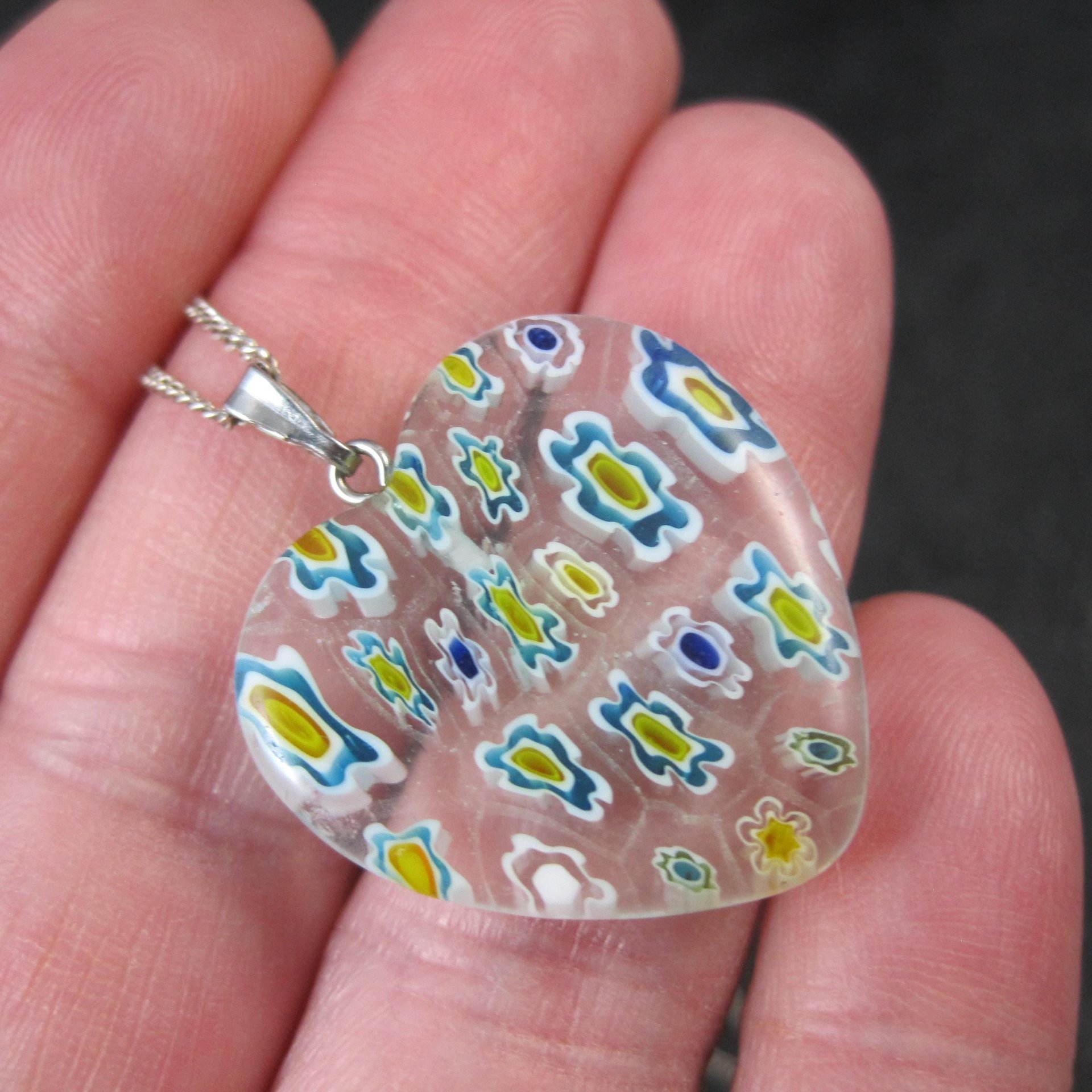 Vintage Millefiori Heart Pendant Necklace
