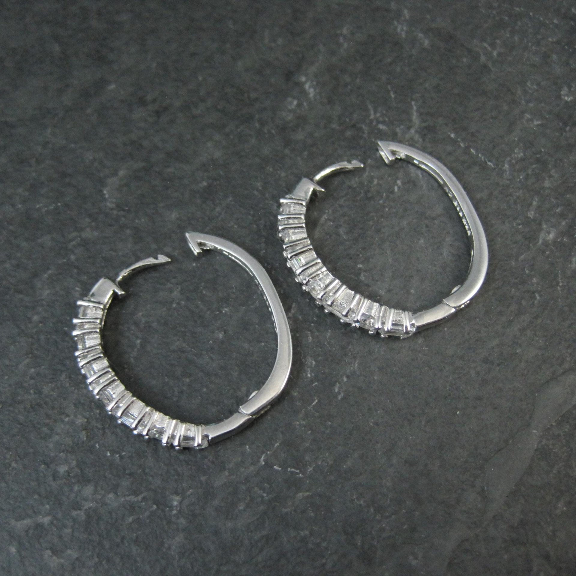 Estate Sterling Cubic Zirconia Latch Hoop Earrings