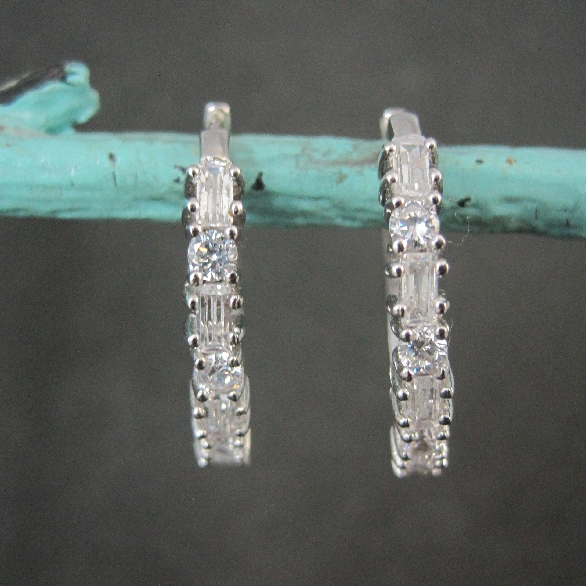 Estate Sterling Cubic Zirconia Latch Hoop Earrings