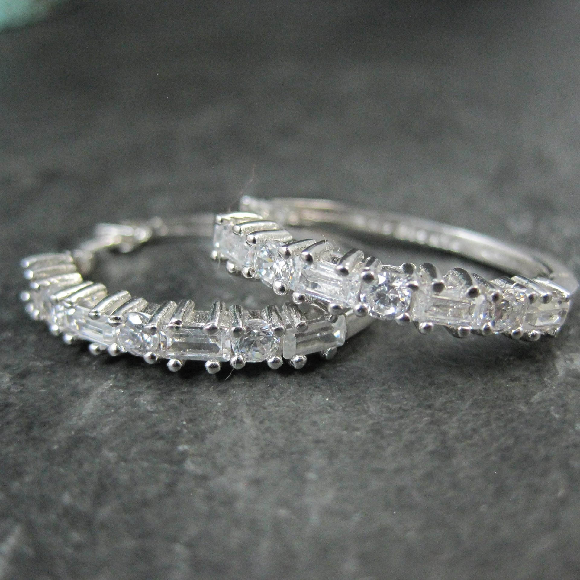 Estate Sterling Cubic Zirconia Latch Hoop Earrings