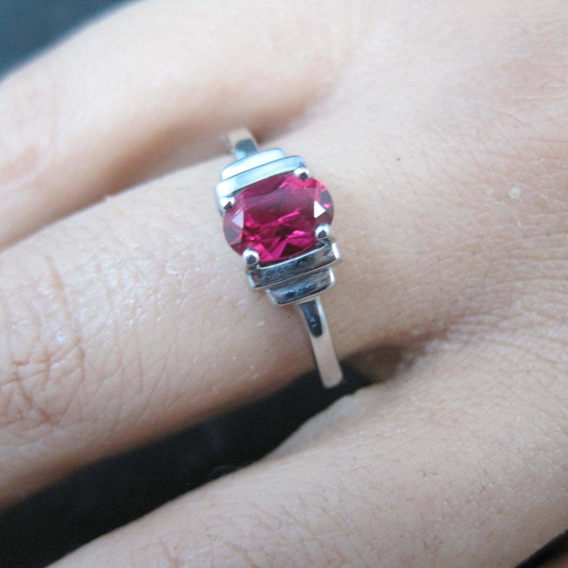 Estate Sterling Ruby Solitaire Ring Size 8