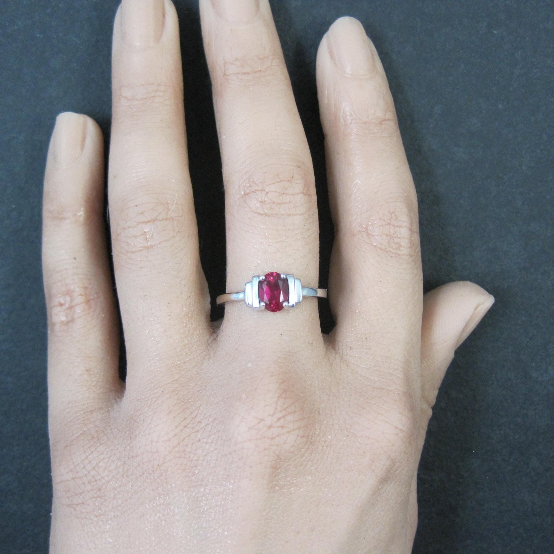 Estate Sterling Ruby Solitaire Ring Size 8