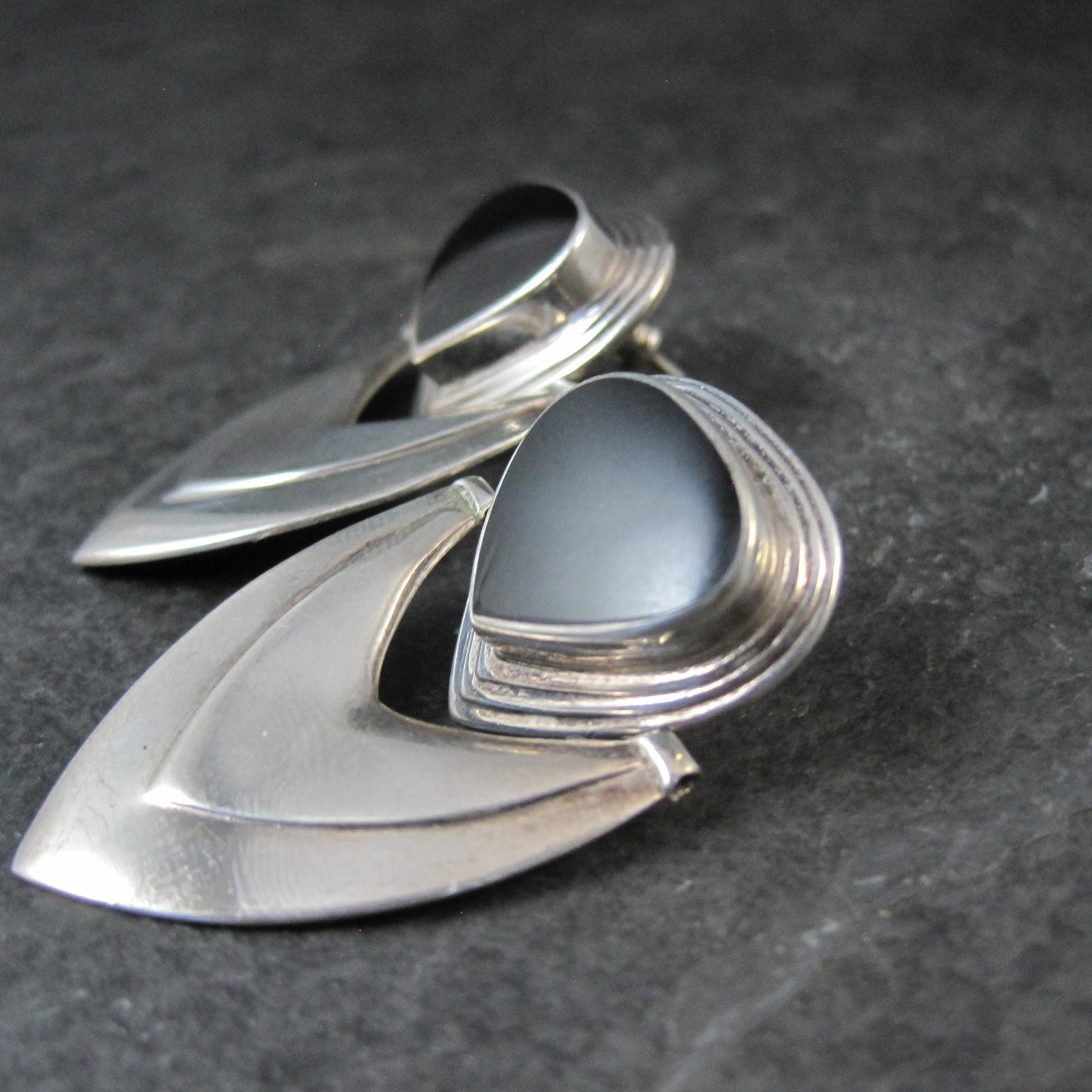 Large 1980s Onyx Earrings Sterling Silver
