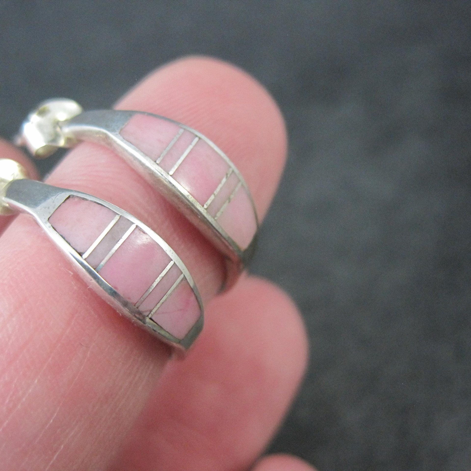 Pink Conch Shell Inlay Earrings Southwestern Sterling Signed