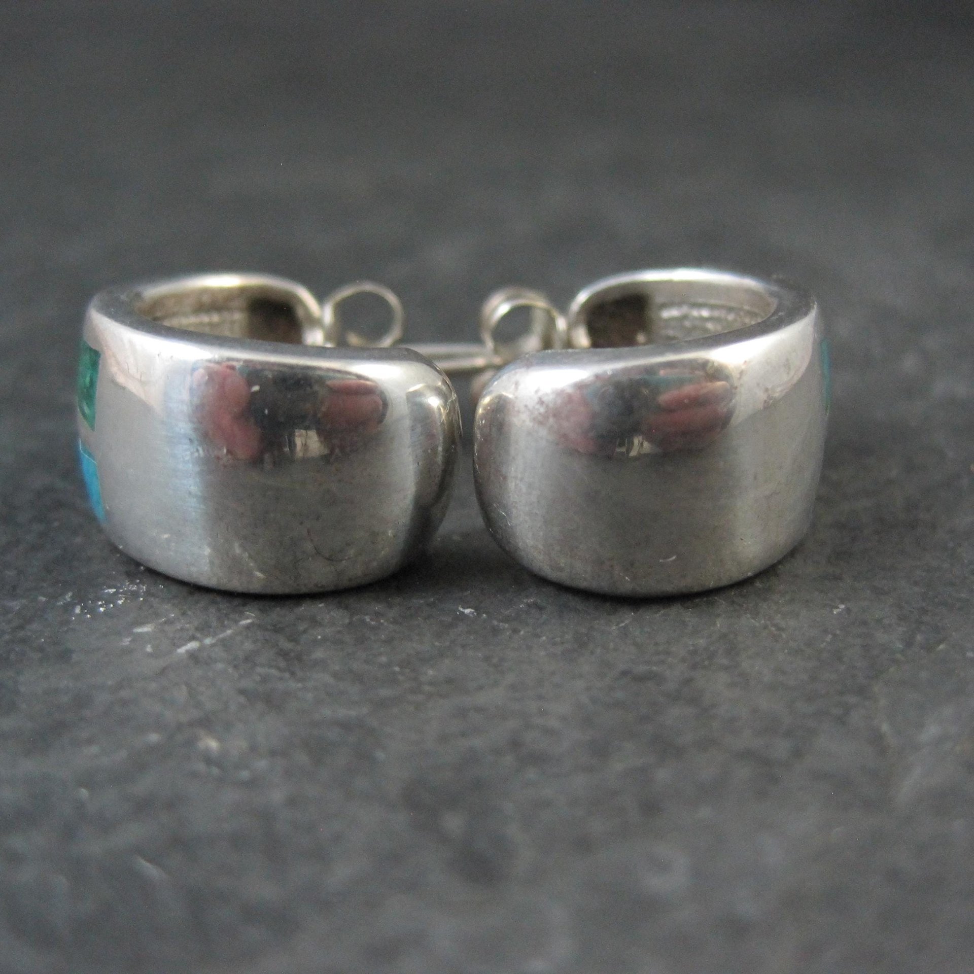 Vintage Inlaid Half Hoop Earrings Sterling Silver Coleman Company