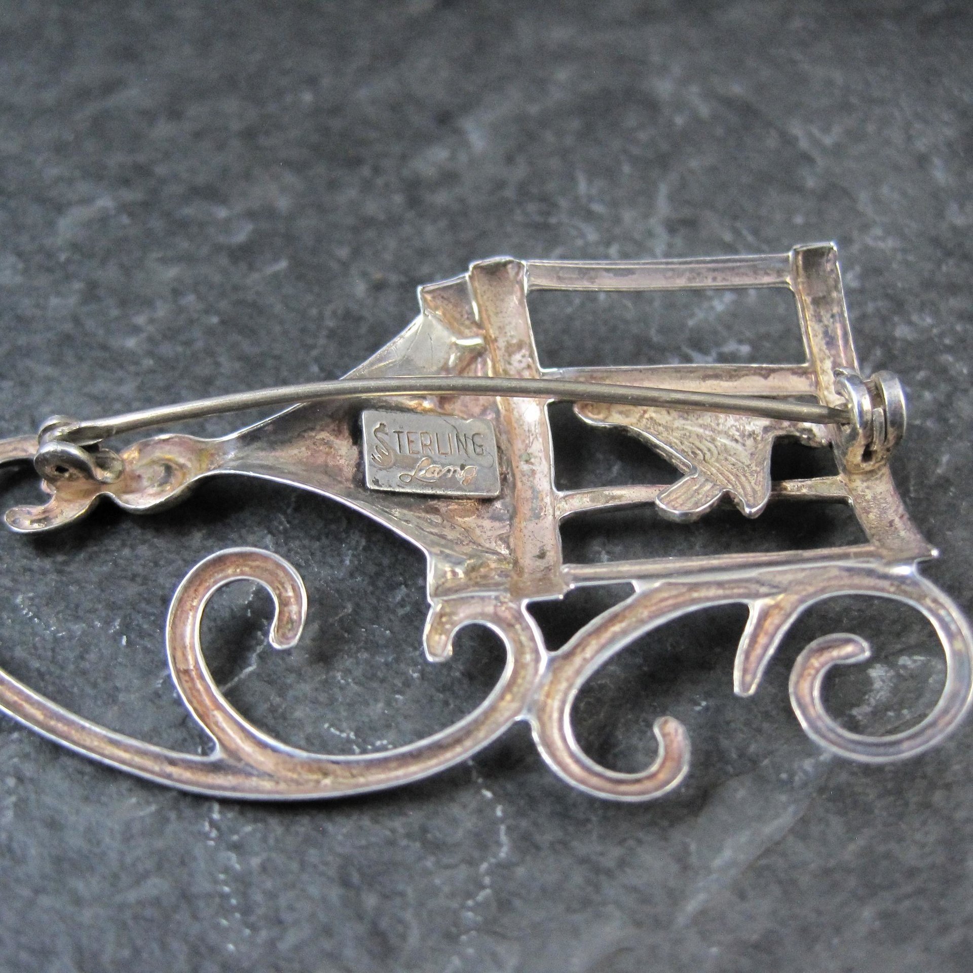 Vintage Sterling Silver Bird in Birdcage Brooch
