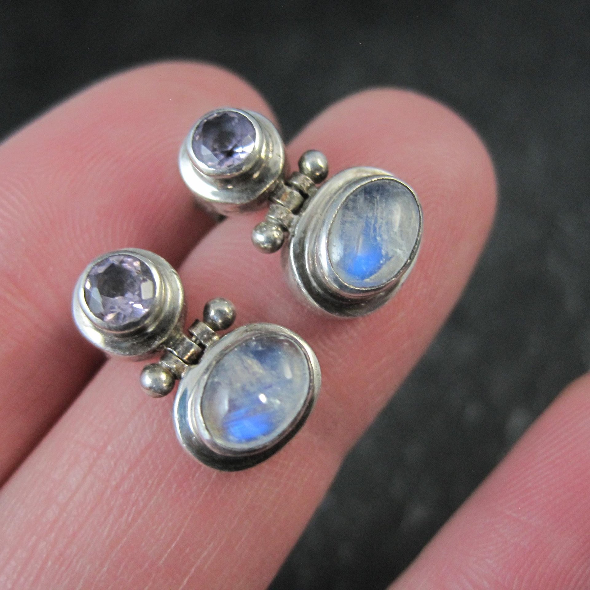 Vintage Amethyst and Rainbow Moonstone Earrings