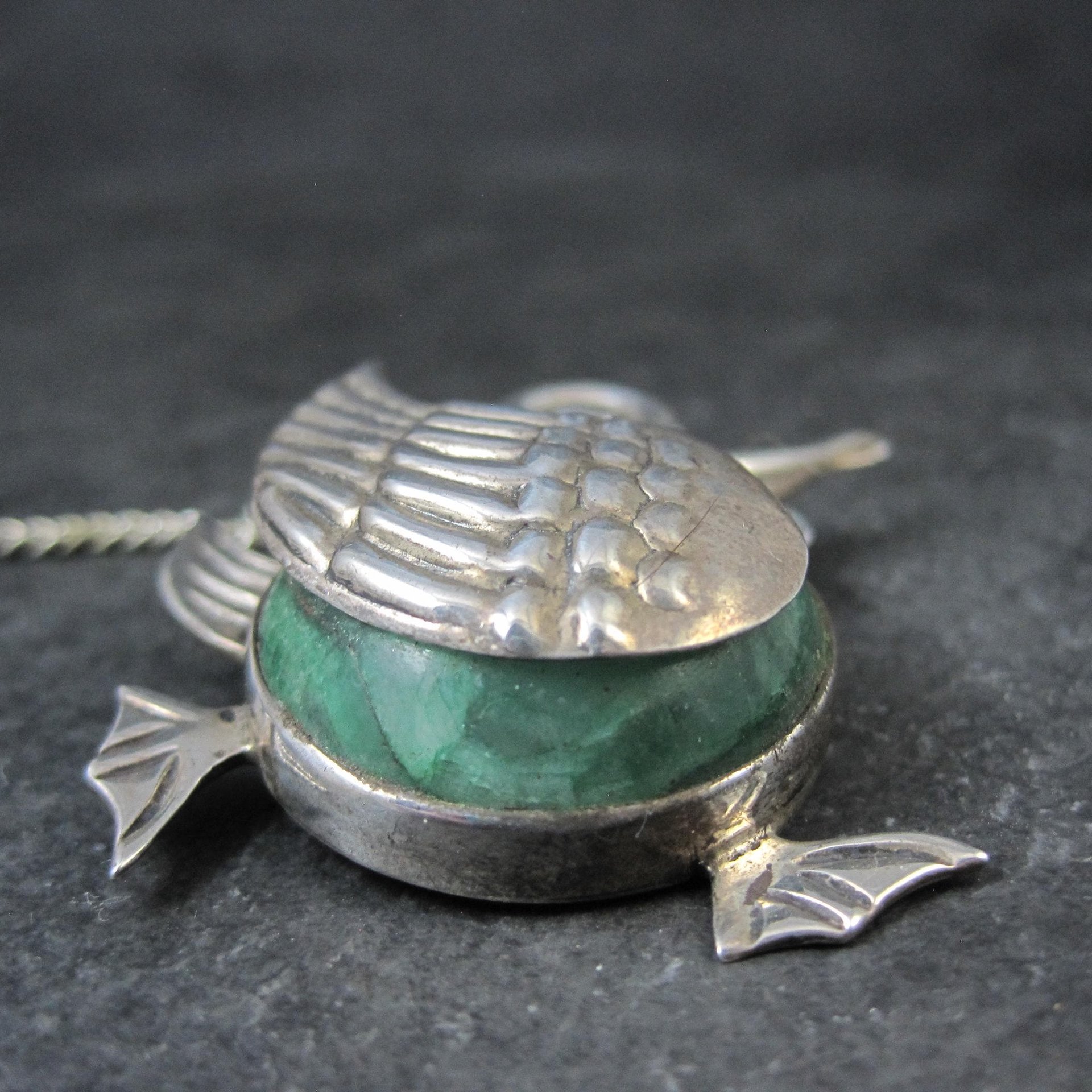 Vintage Sterling Green Calcite Mama Duck & Duckling Brooch Mexican Silver