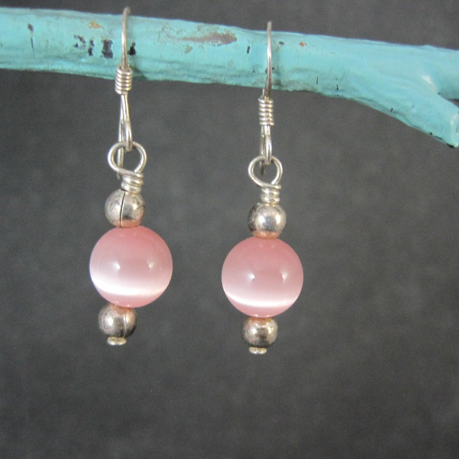 Simple Sterling Pink Cats Eye Earrings