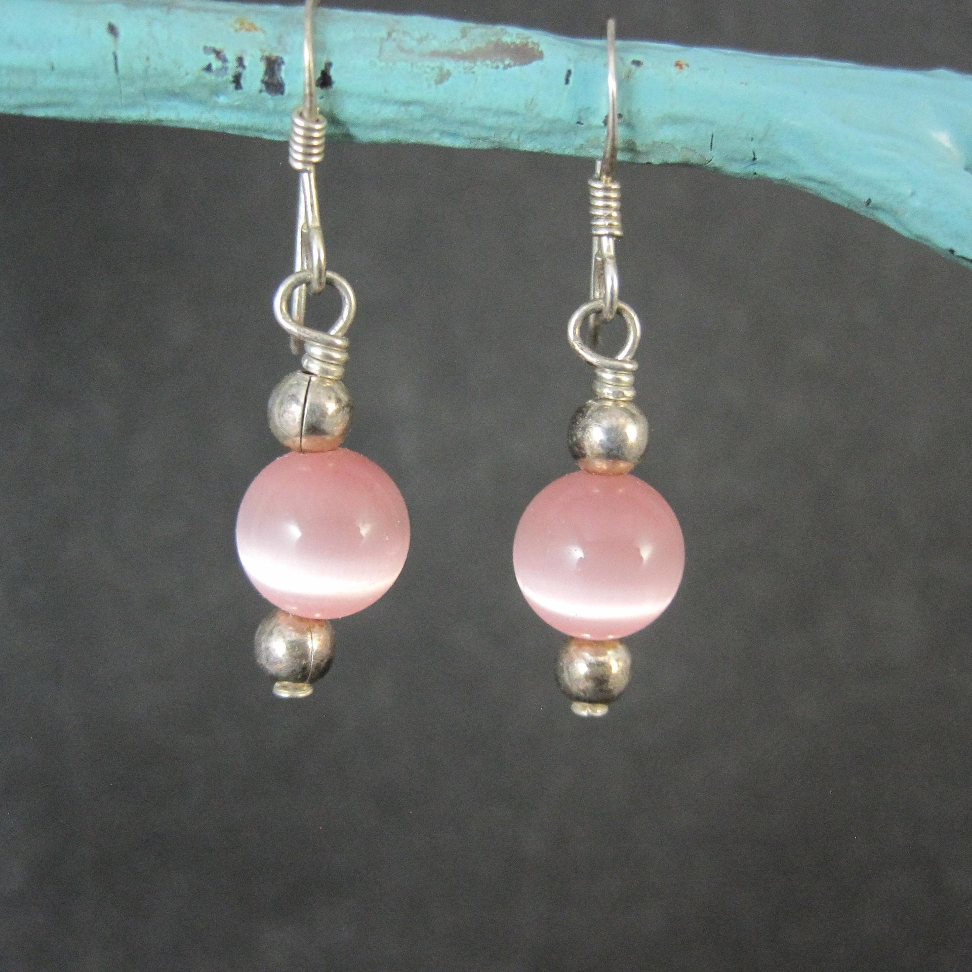 Simple Sterling Pink Cats Eye Earrings