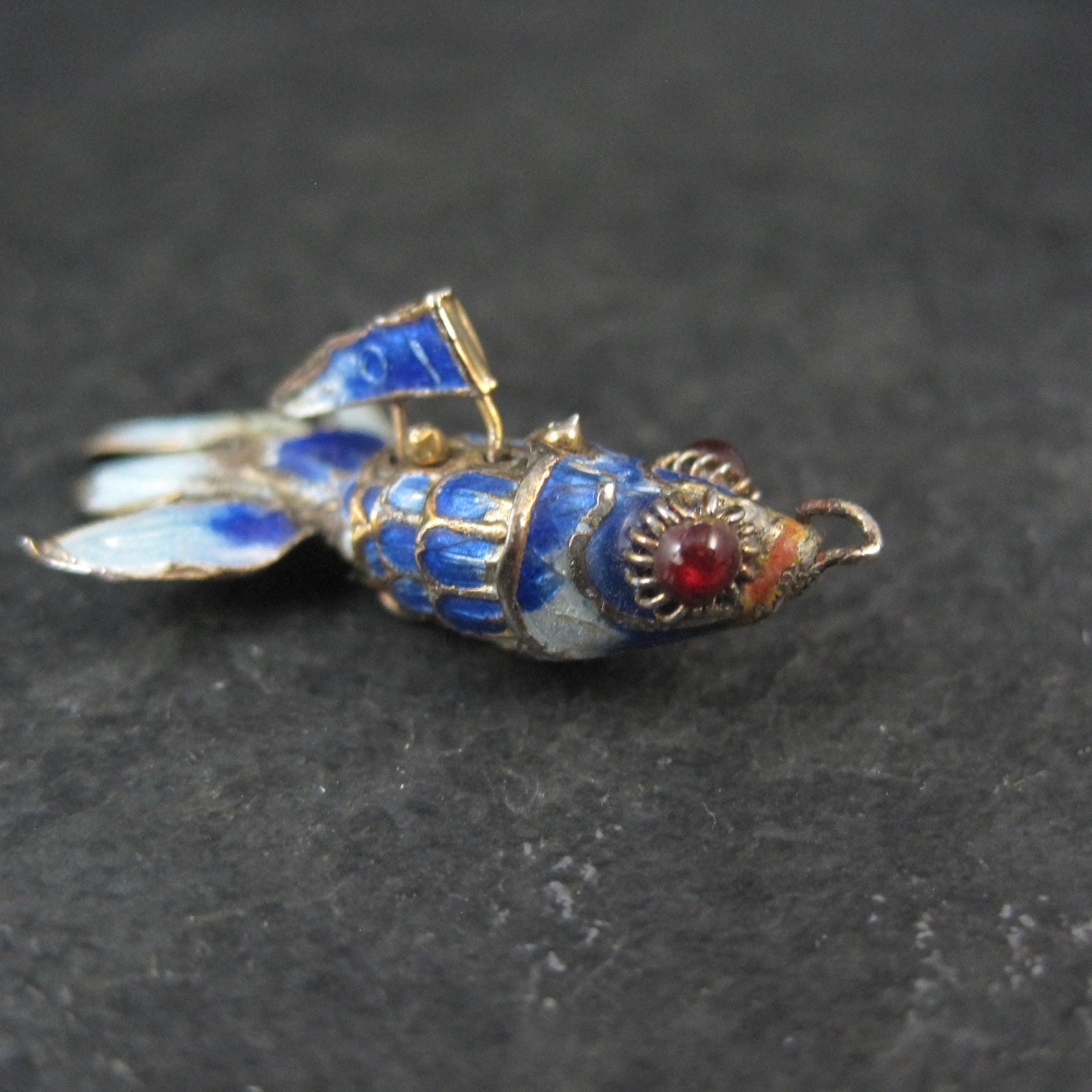 Vintage Blue Enamel Koi Fish Pendant Charms