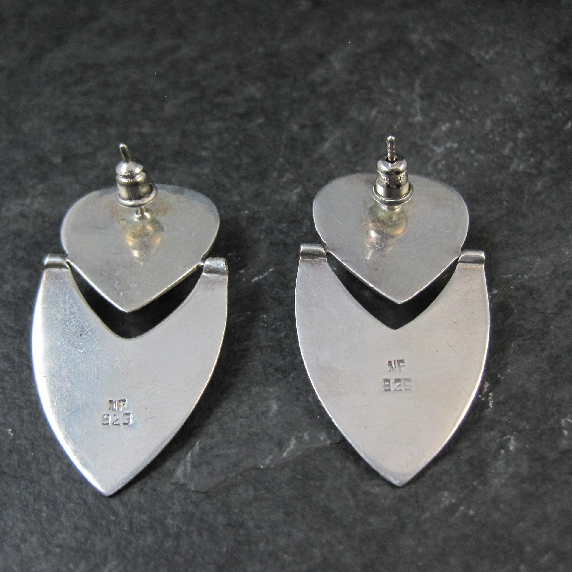 Large 1980s Onyx Earrings Sterling Silver