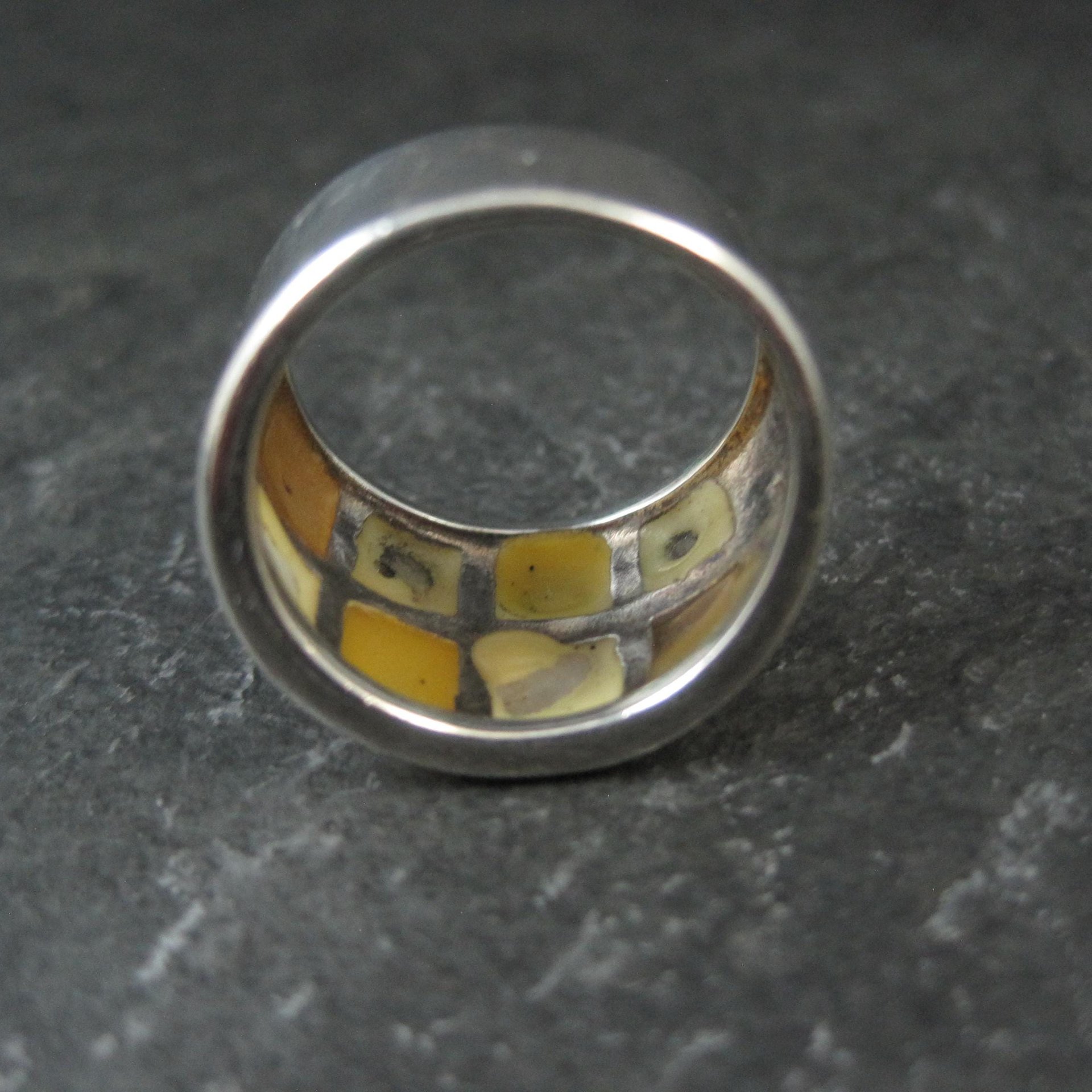 Wide Mother of Pearl Sterling Silver Band Ring Size 6 Vintage