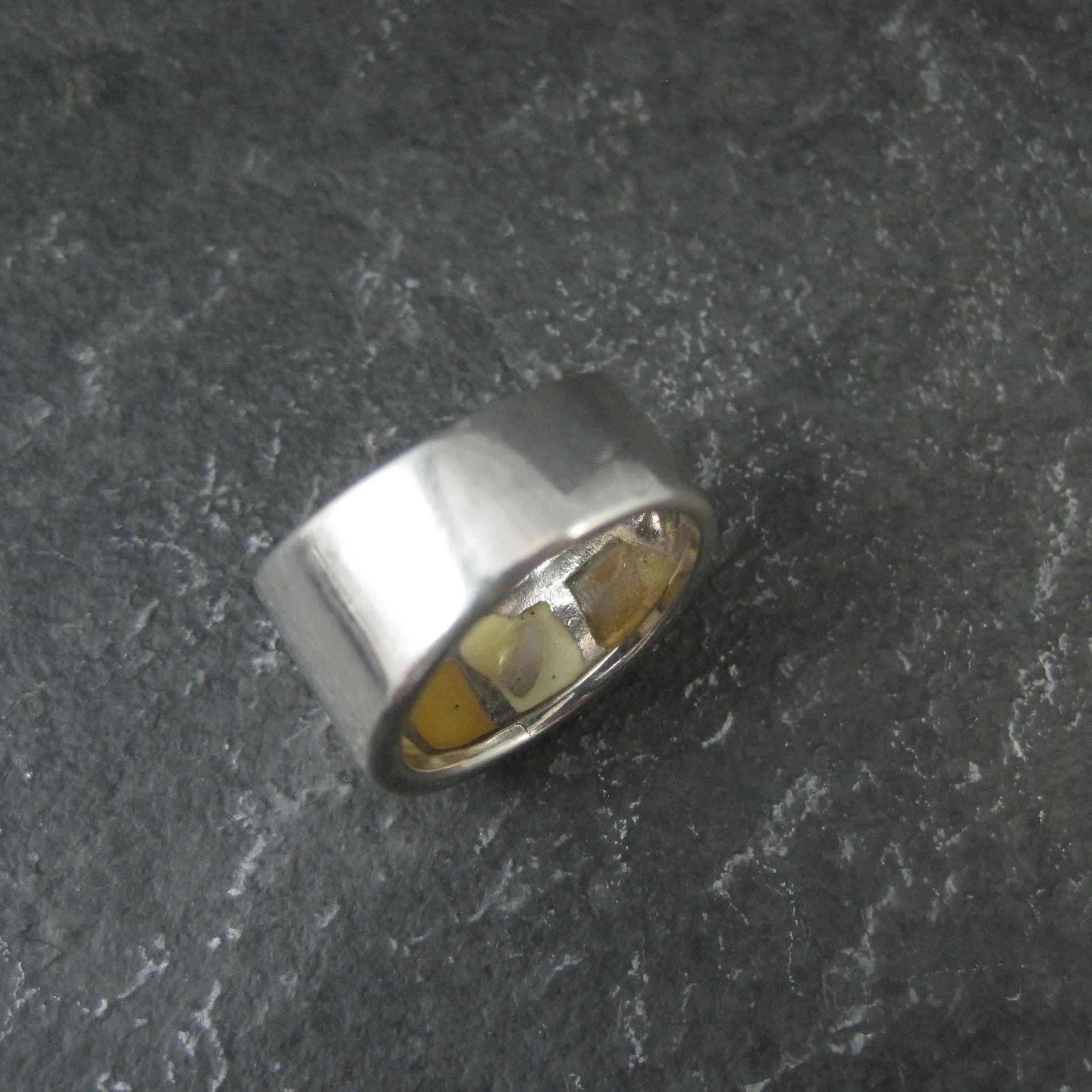 Wide Mother of Pearl Sterling Silver Band Ring Size 6 Vintage