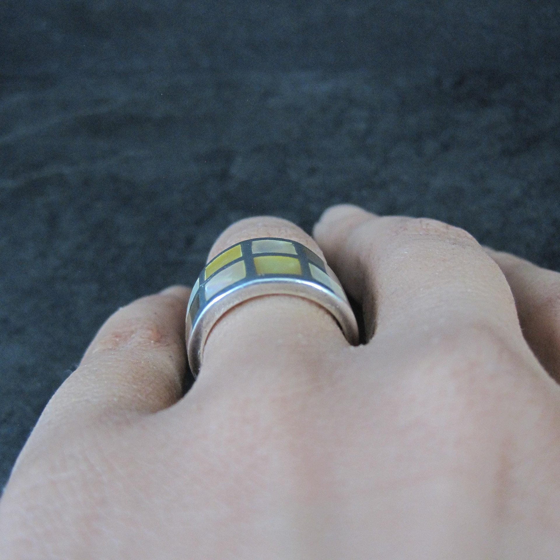 Wide Mother of Pearl Sterling Silver Band Ring Size 6 Vintage