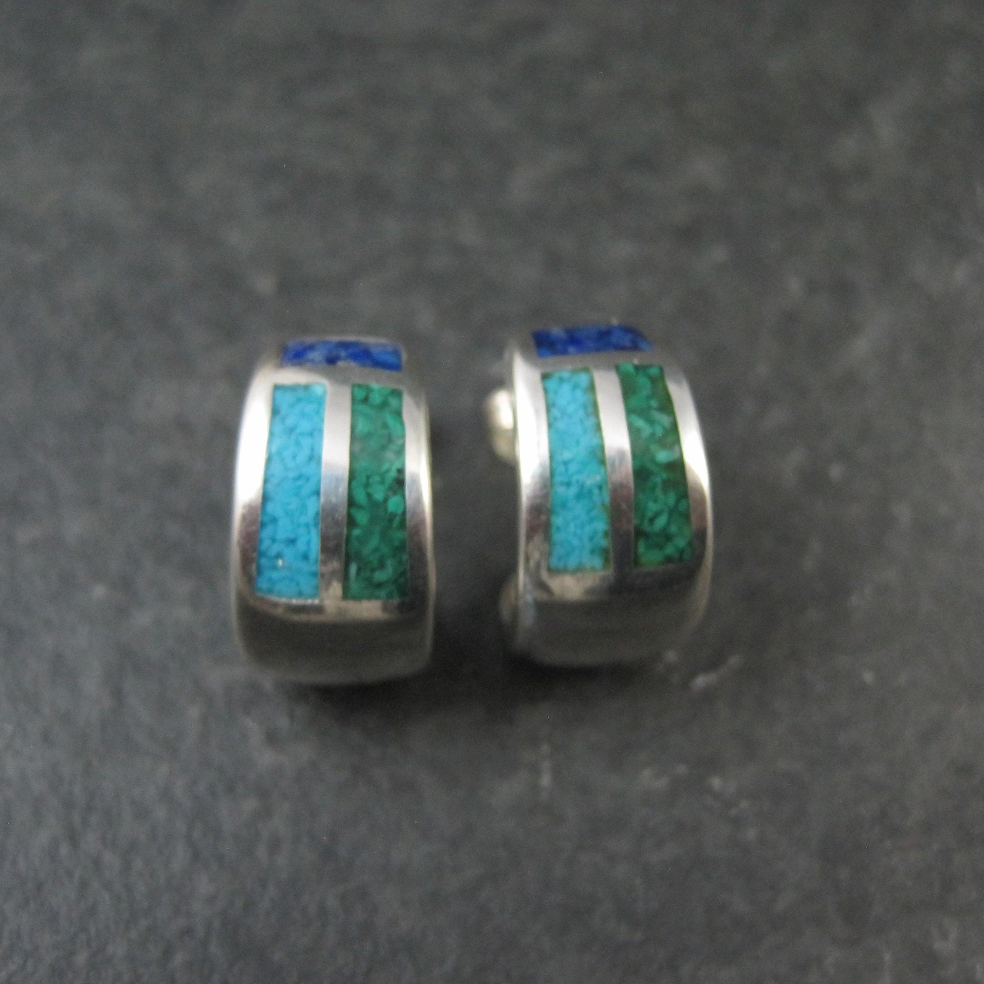 Vintage Inlaid Half Hoop Earrings Sterling Silver Coleman Company