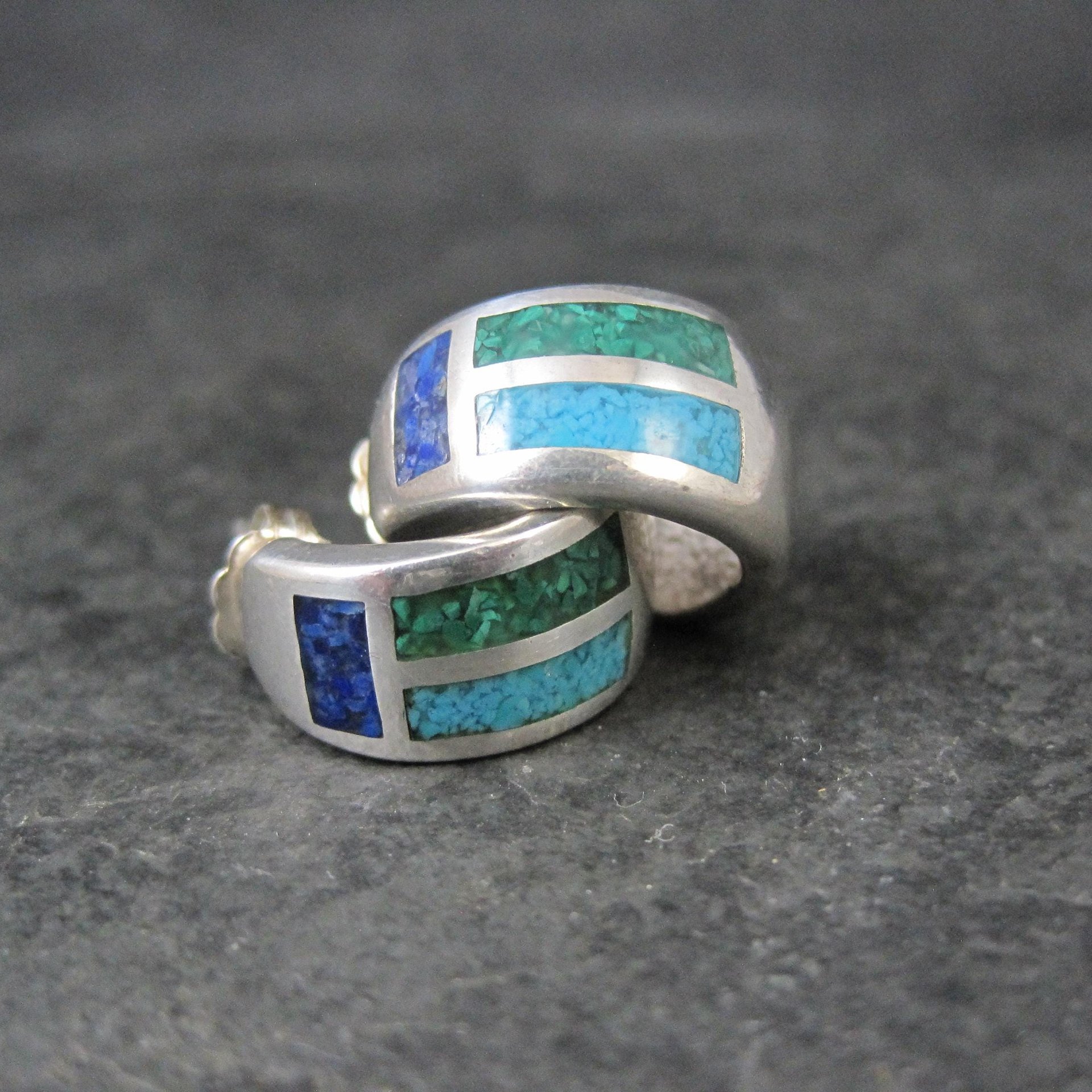 Vintage Inlaid Half Hoop Earrings Sterling Silver Coleman Company