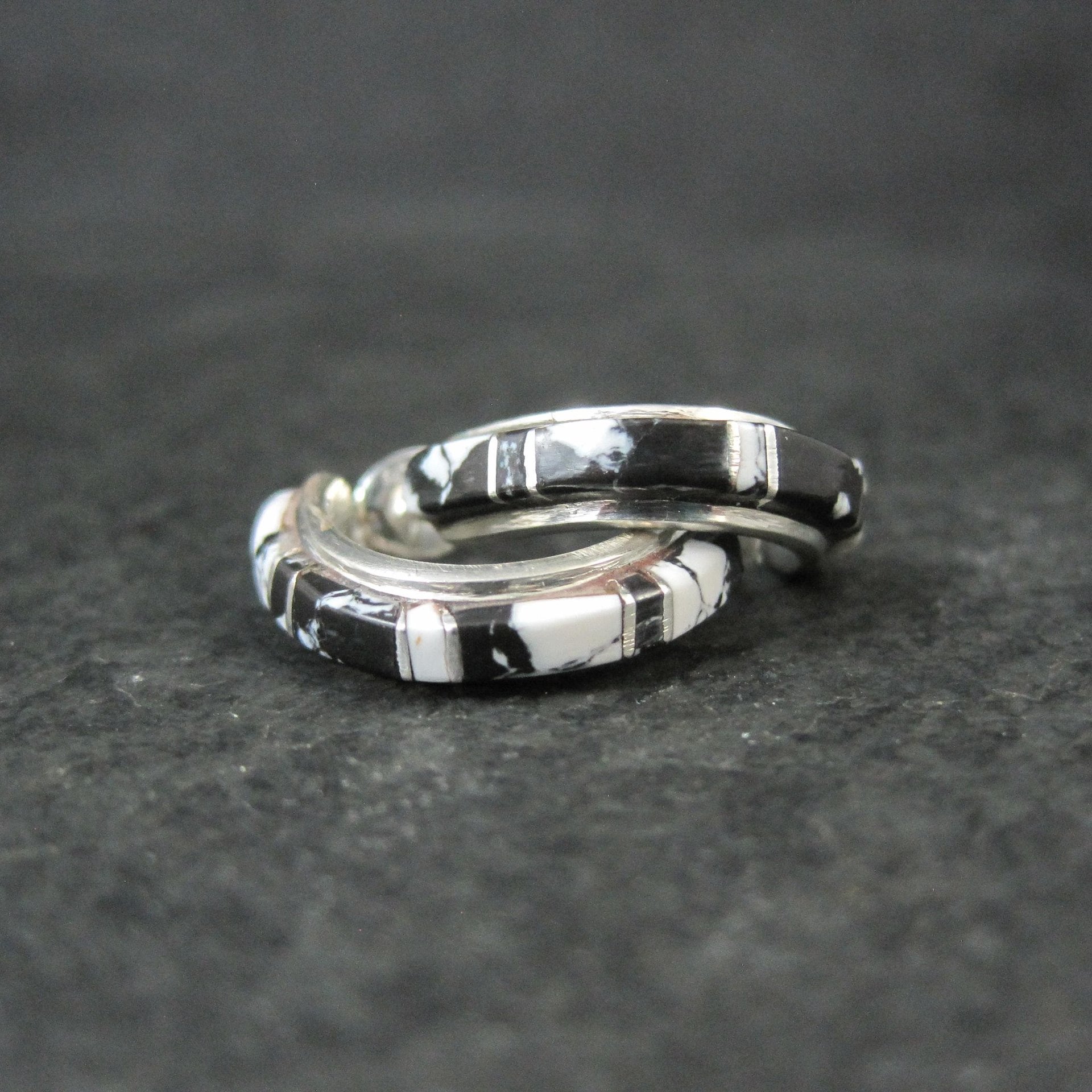 Sterling and White Buffalo Inlay Half Hoop Earrings 3/4"