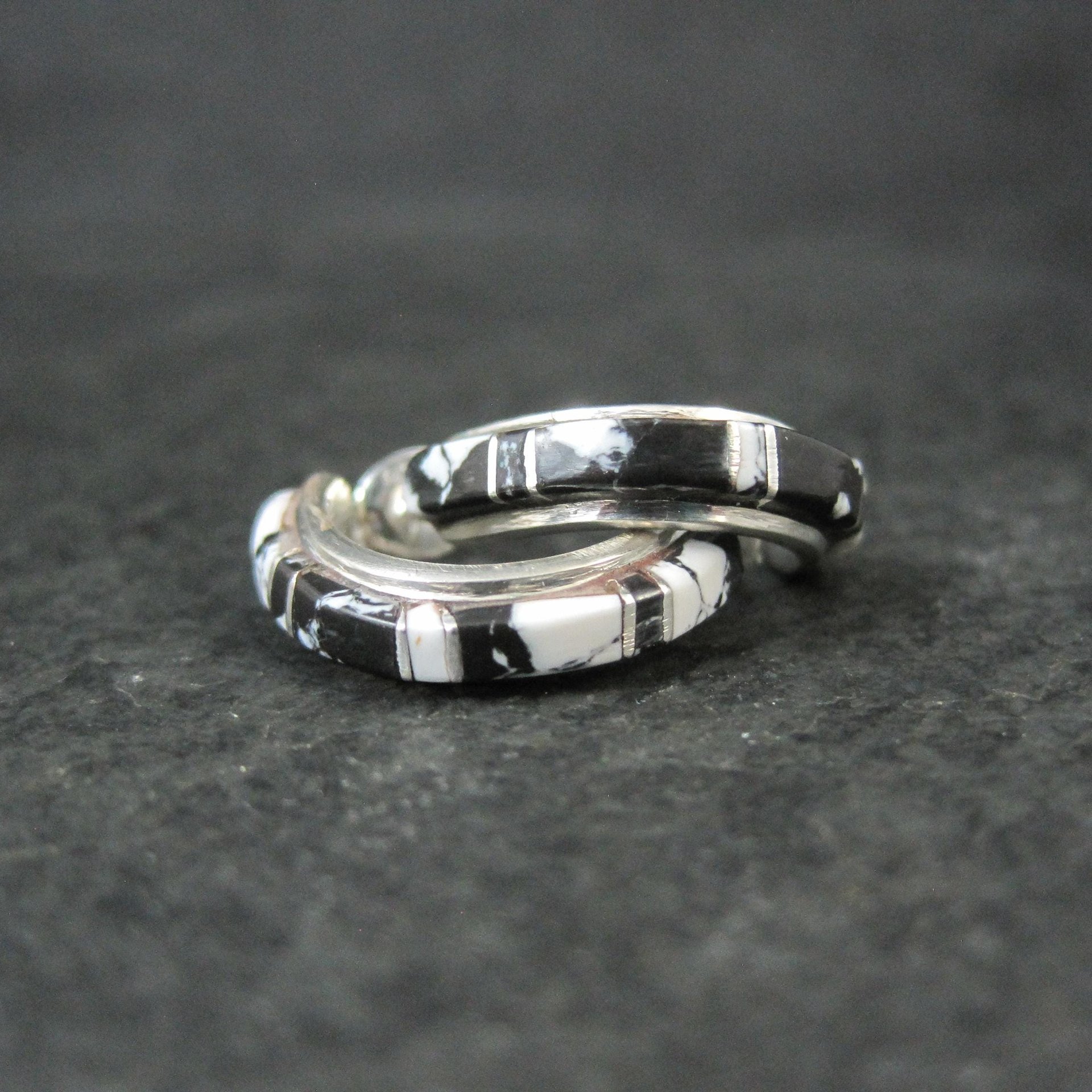 Sterling and White Buffalo Inlay Half Hoop Earrings 3/4"