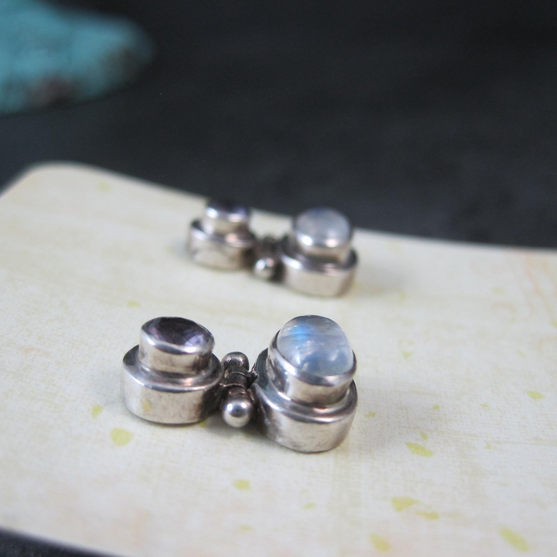 Vintage Amethyst and Rainbow Moonstone Earrings