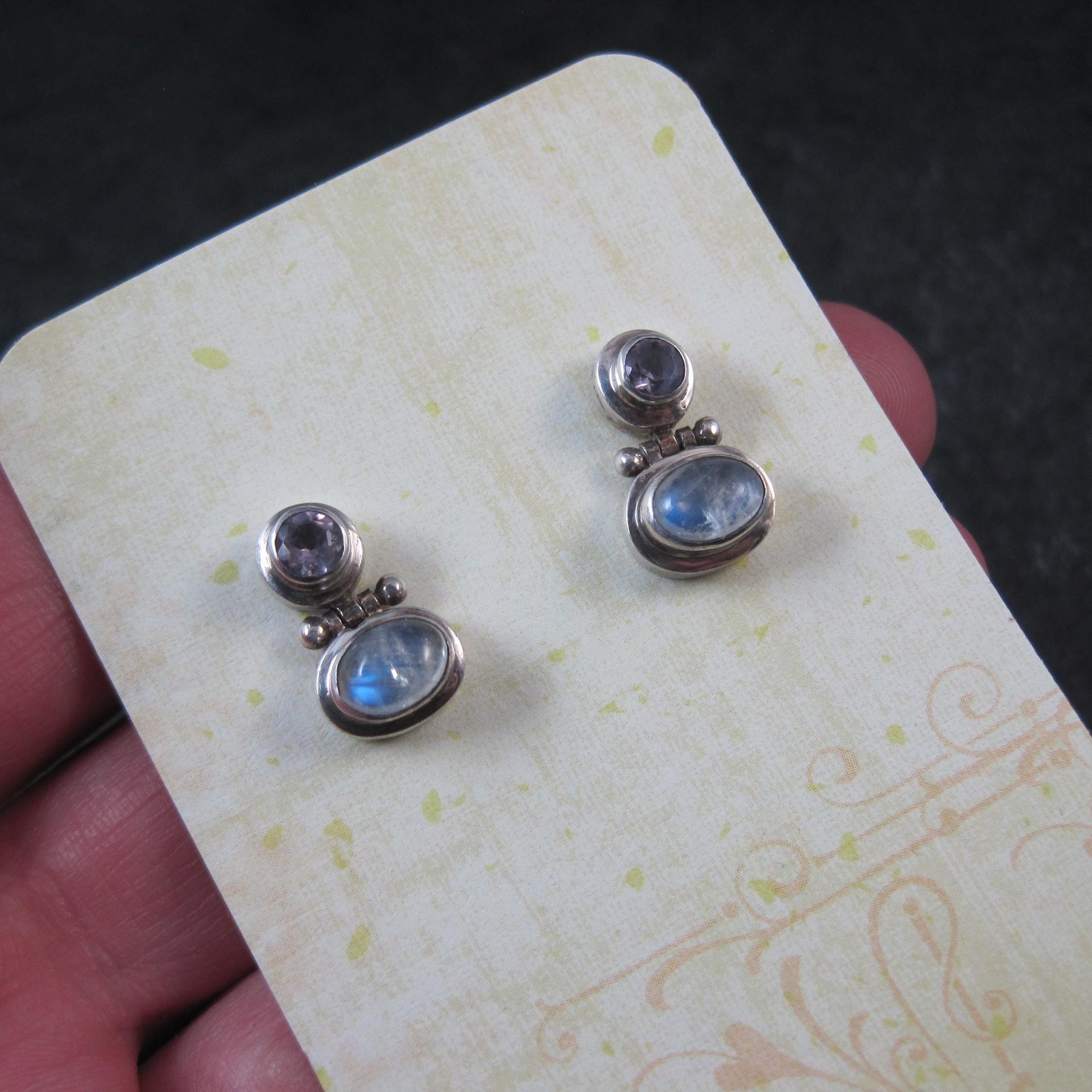 Vintage Amethyst and Rainbow Moonstone Earrings