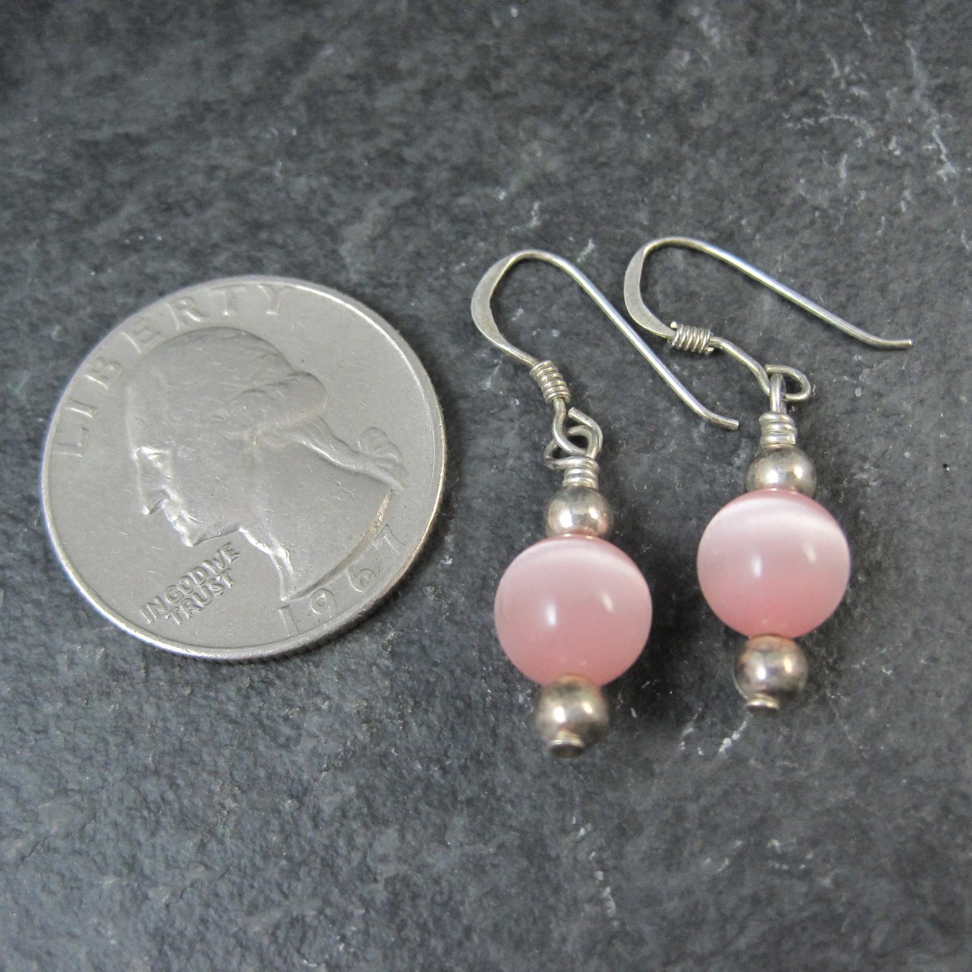Simple Sterling Pink Cats Eye Earrings