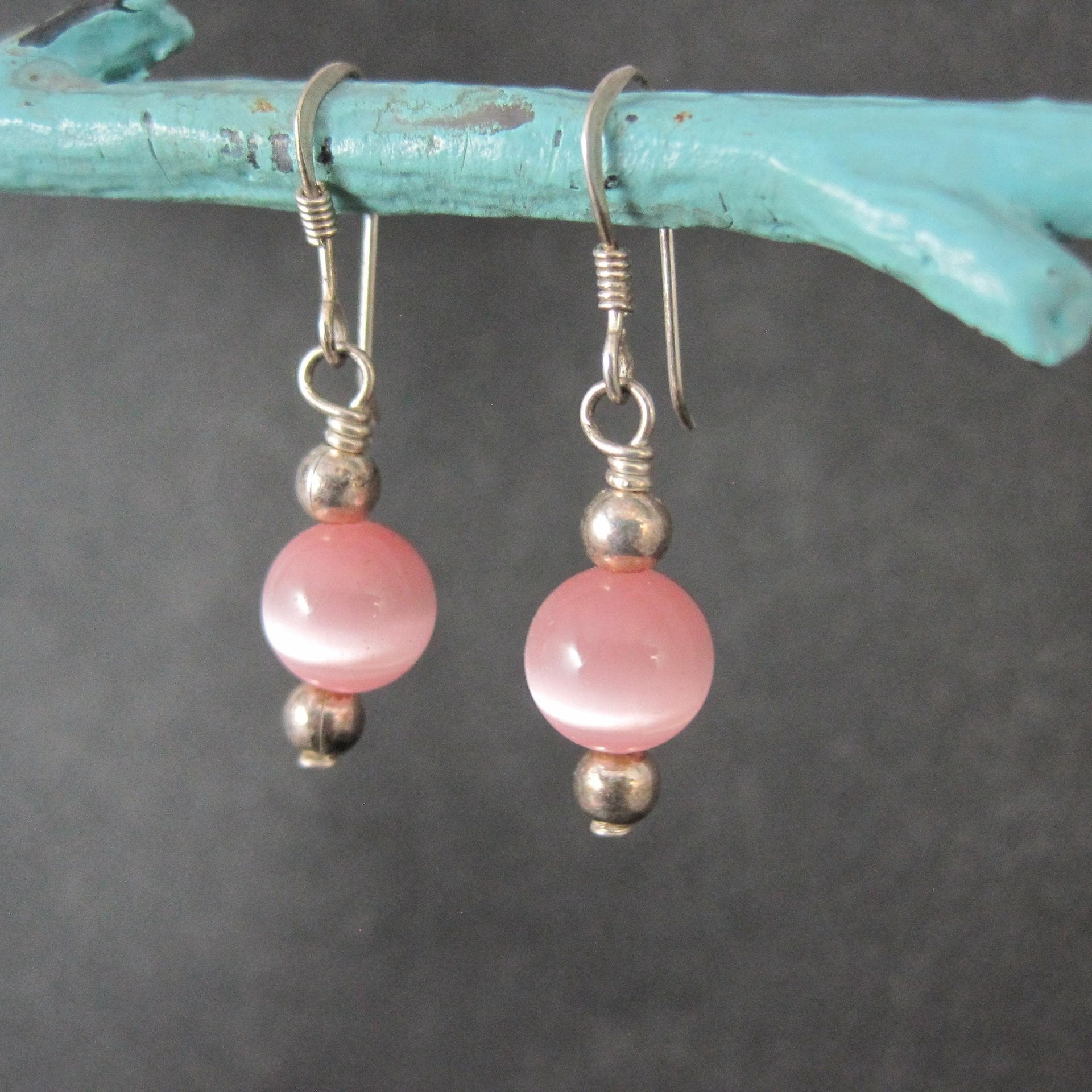 Simple Sterling Pink Cats Eye Earrings
