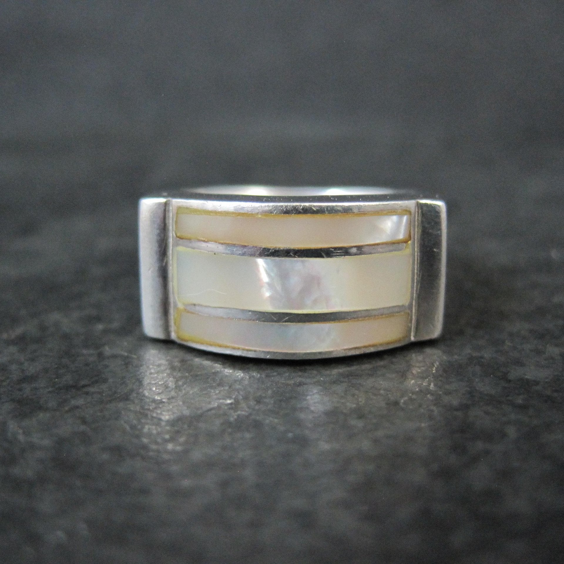 Vintage Sterling Mother of Pearl Inlay Ring Size 7