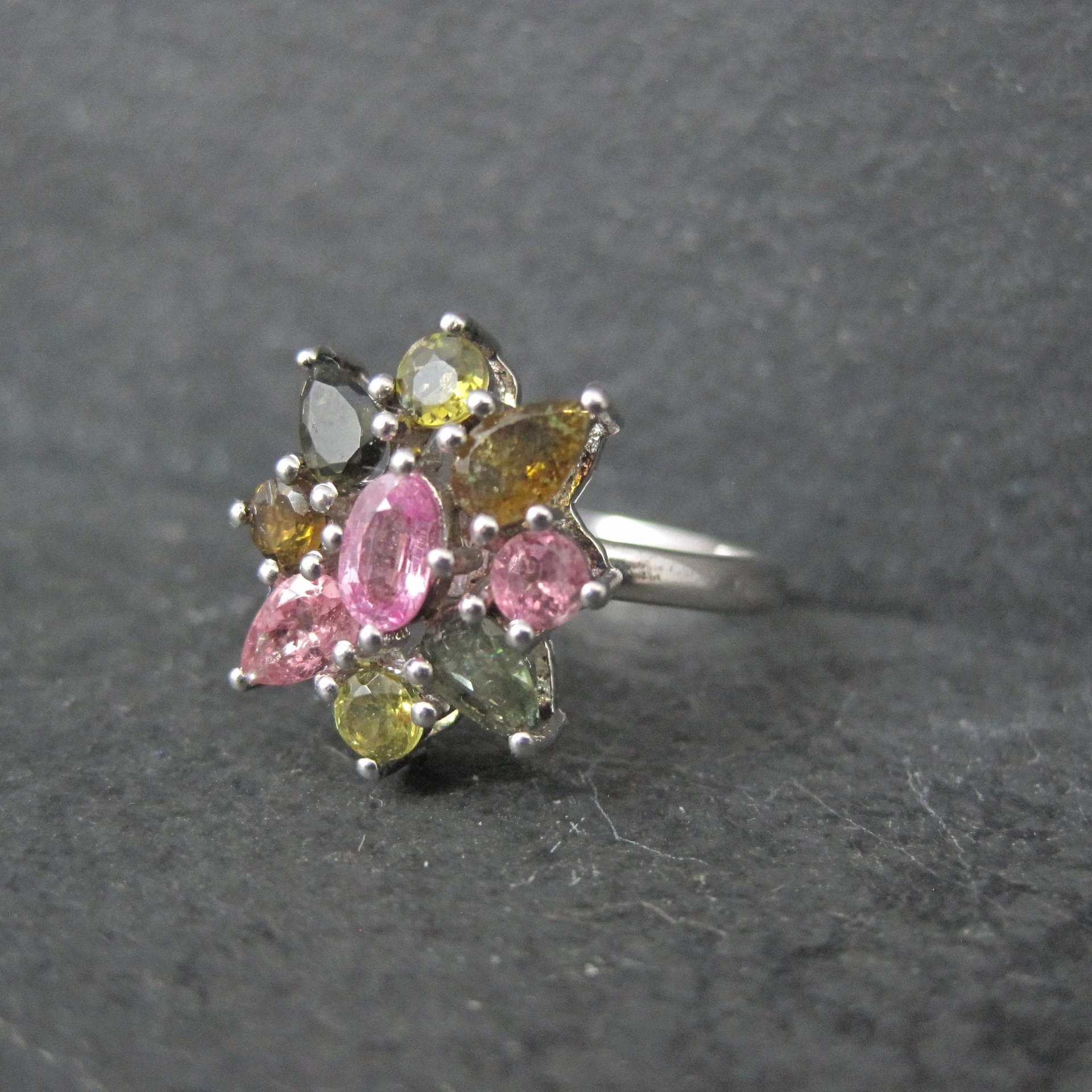 Multi Colored Tourmaline Ring Size 7 Sterling Silver