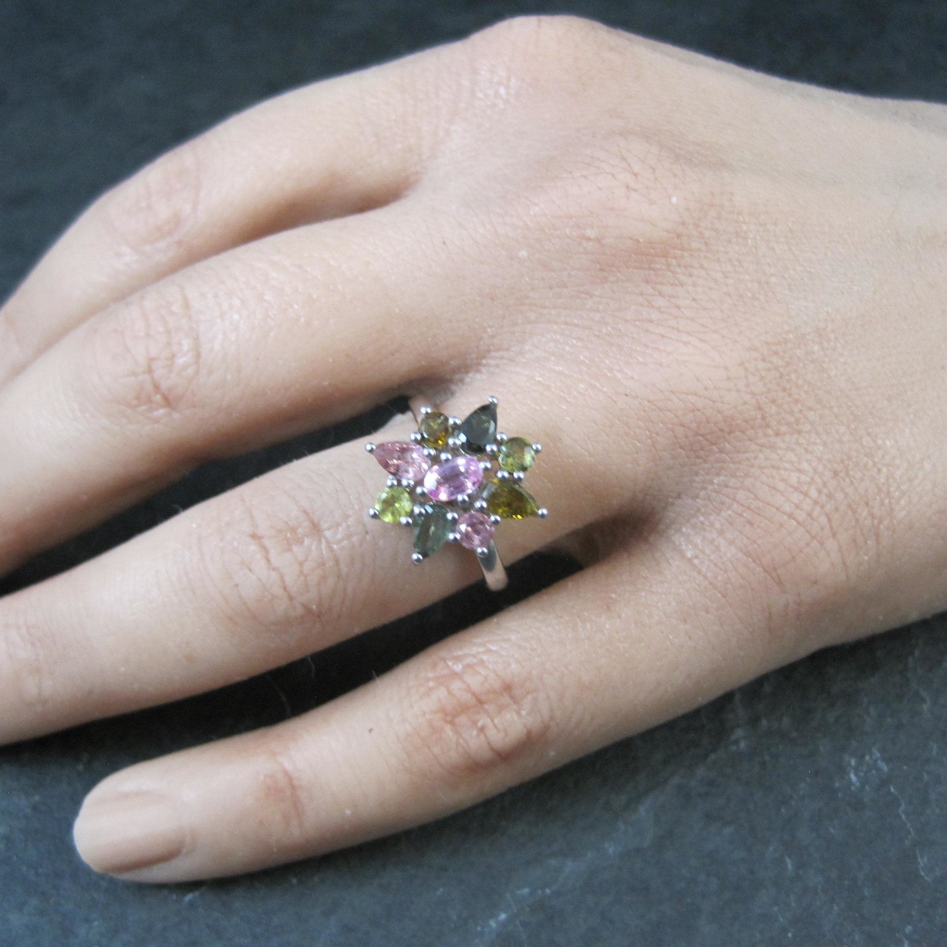 Multi Colored Tourmaline Ring Size 7 Sterling Silver