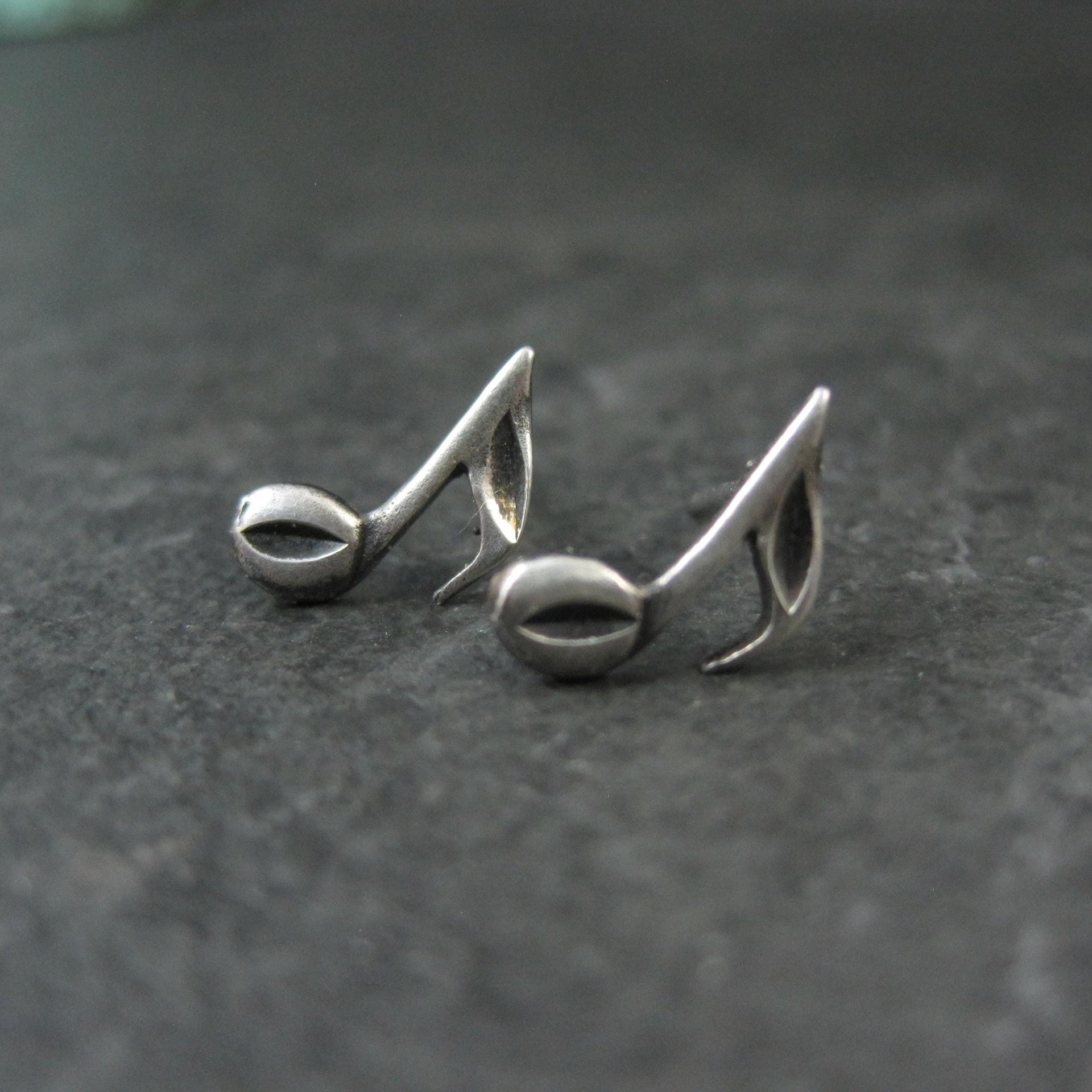 Tiny Sterling Semiquaver Stud Earrings Vintage Music Notes