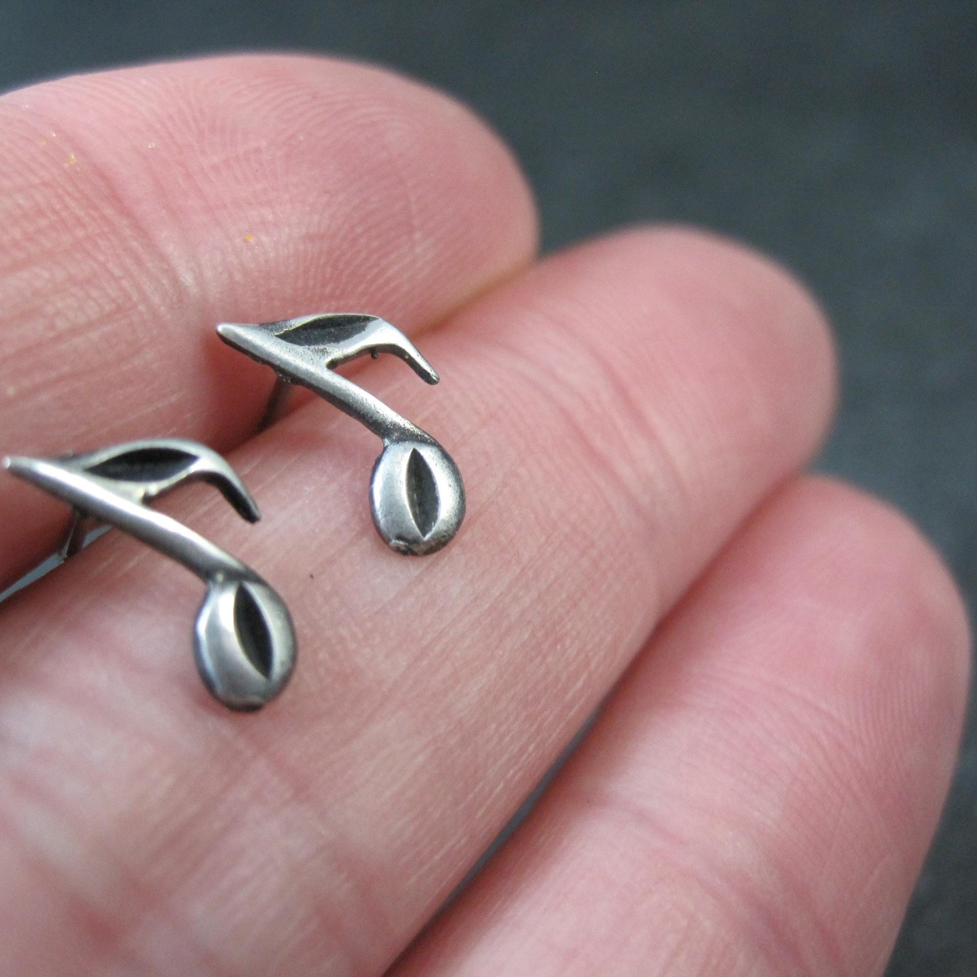 Tiny Sterling Semiquaver Stud Earrings Vintage Music Notes