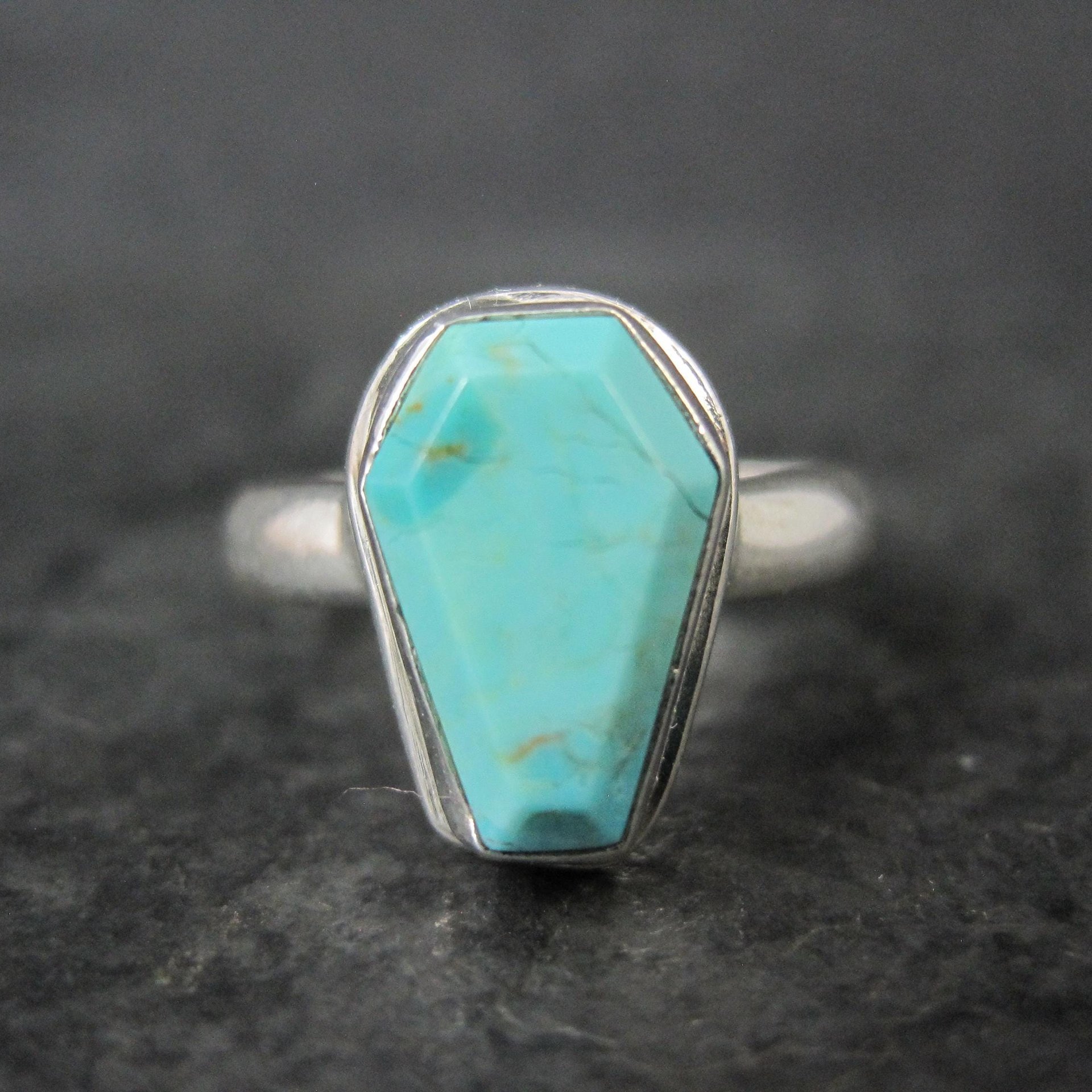 Turquoise Coffin Ring Sterling Silver Size 6.5