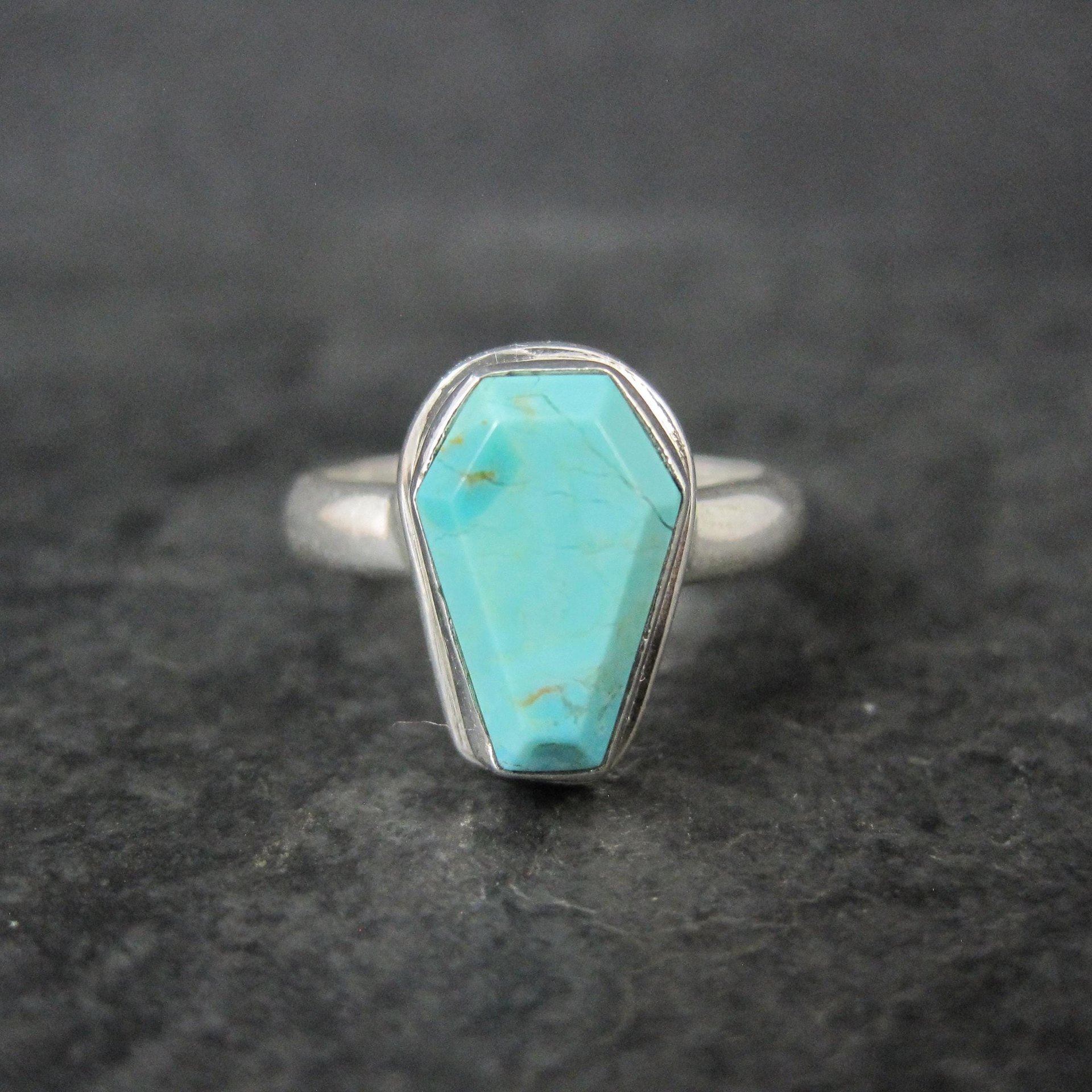 Turquoise Coffin Ring Sterling Silver Size 6.5