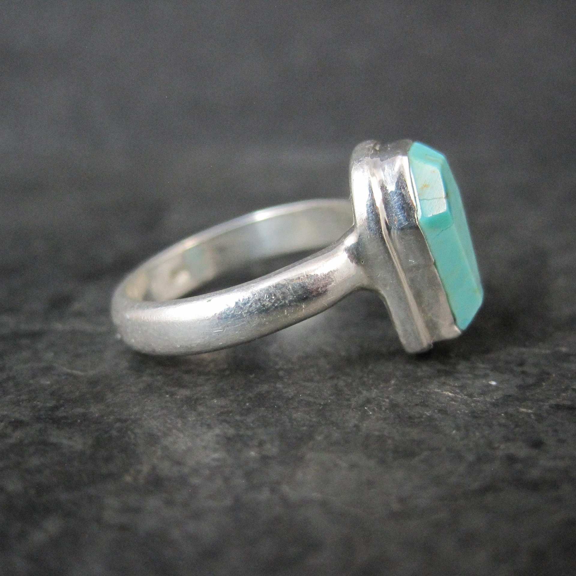 Turquoise Coffin Ring Sterling Silver Size 6.5
