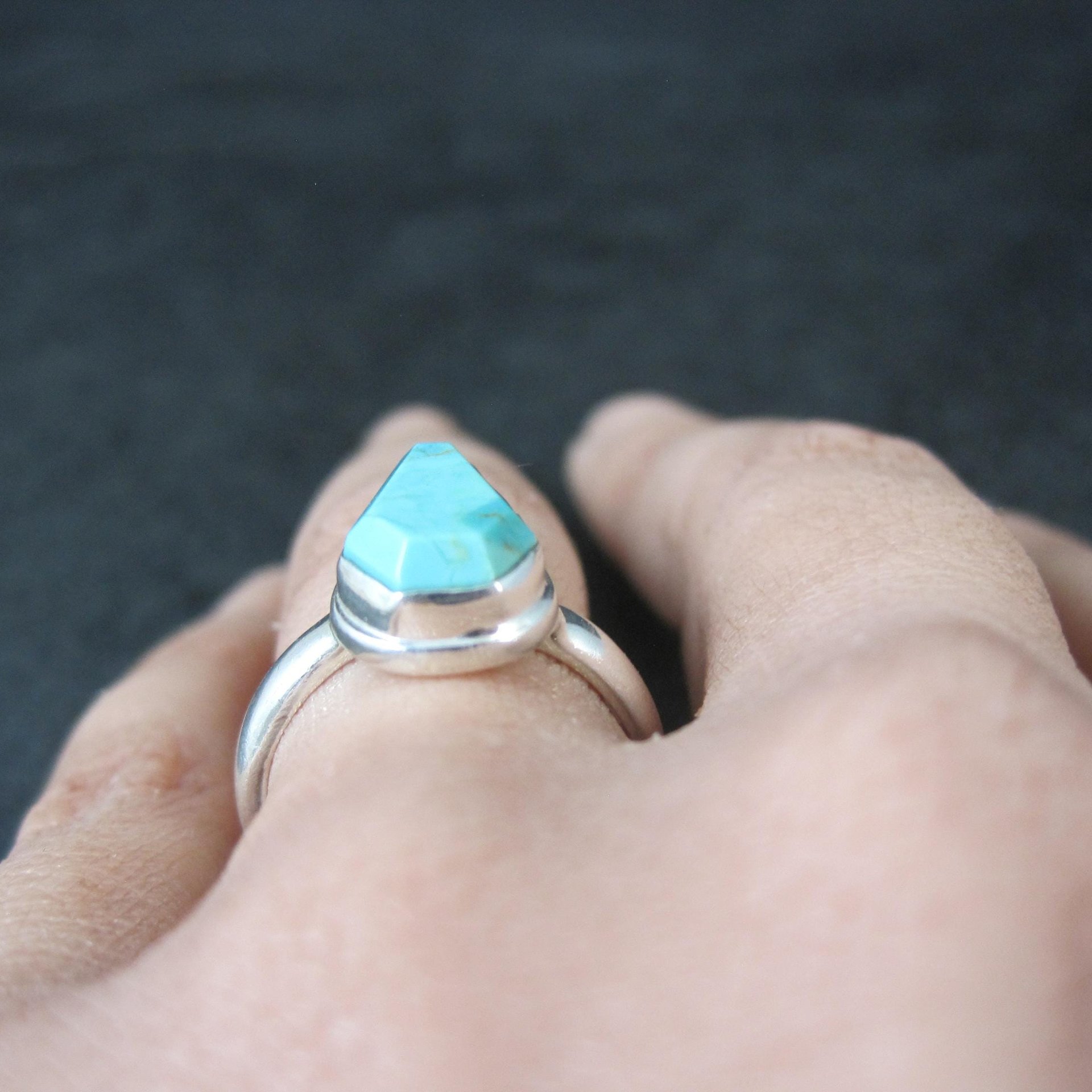 Turquoise Coffin Ring Sterling Silver Size 6.5