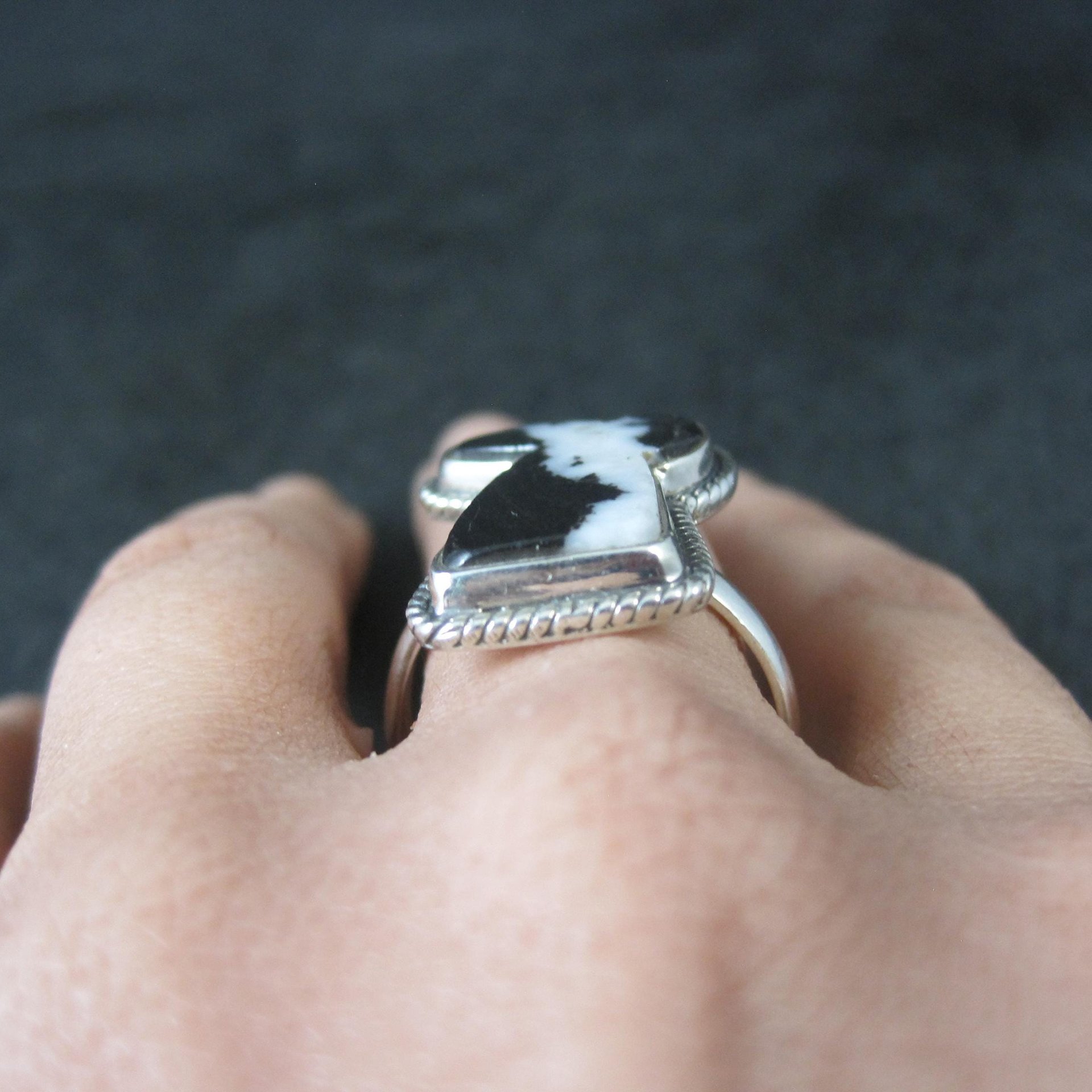 Zebra Jasper Boot Ring in Sterling Silver Size 10 Southwestern