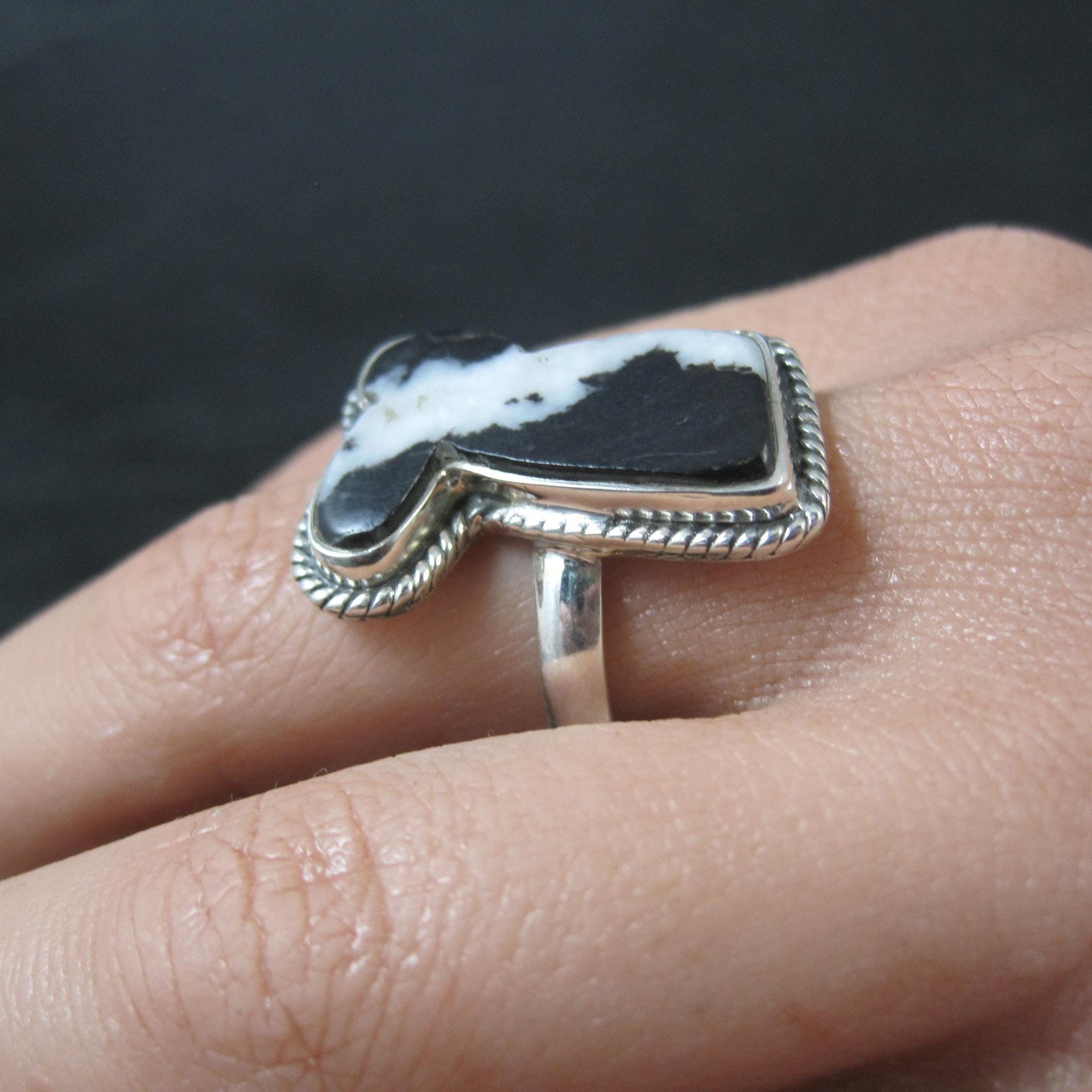 Zebra Jasper Boot Ring in Sterling Silver Size 10 Southwestern