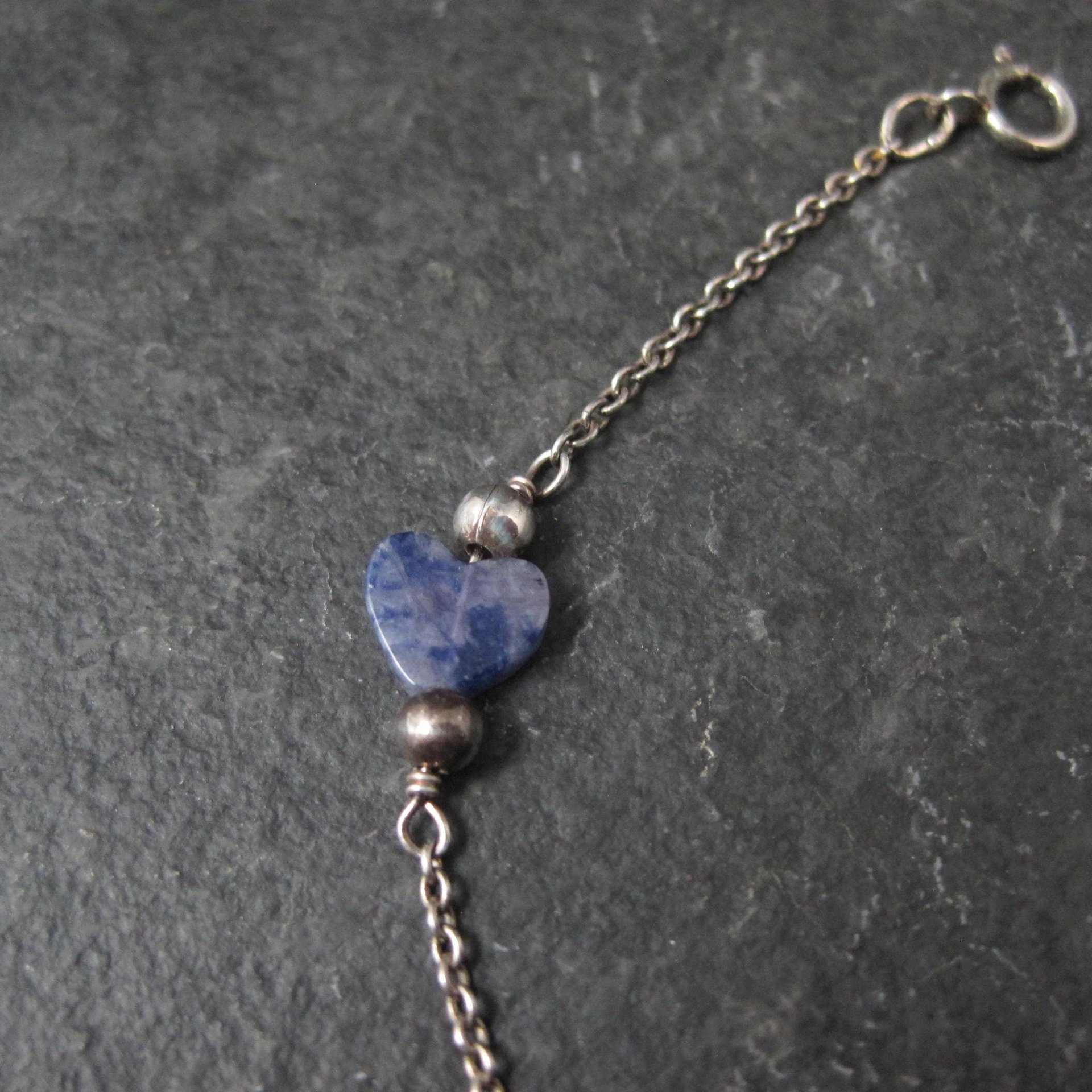 Dainty Vintage Sodalite Heart Bracelet Sterling Silver 7.5"