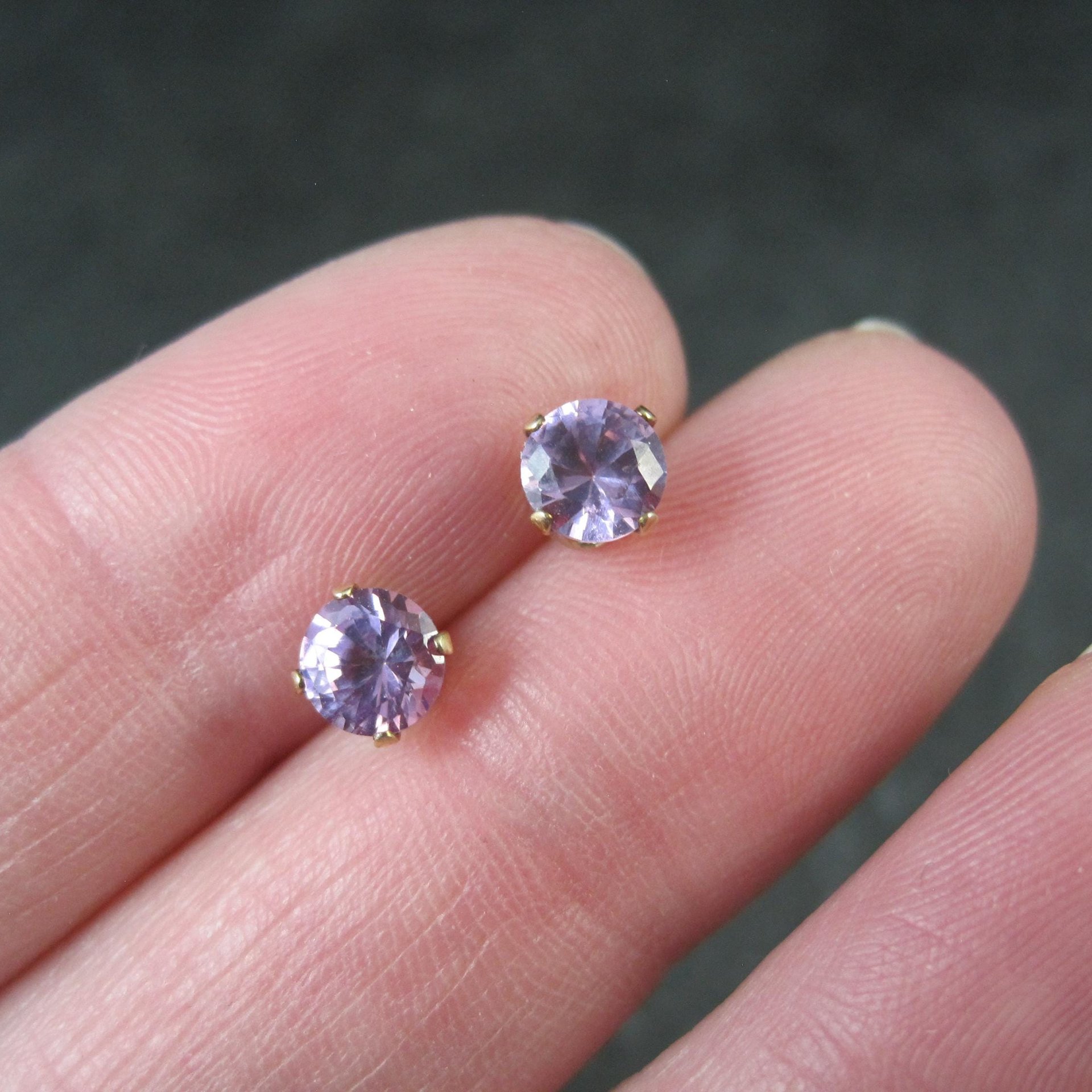 Vintage 5mm Amethyst Stud Earrings 14K Gold Filled New Old Stock